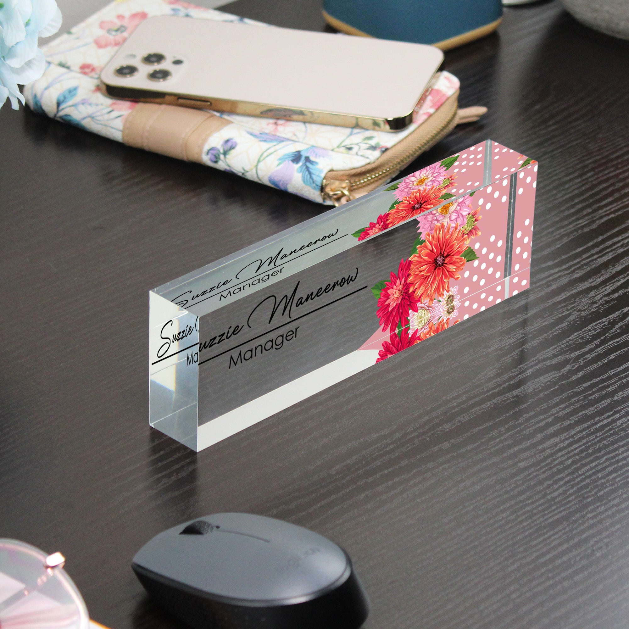 Personalized Floral Acrylic Desk Name Plate - Custom Manager Title with Elegant Flower Design, Perfect for Office Décor and Gifts - Image 9