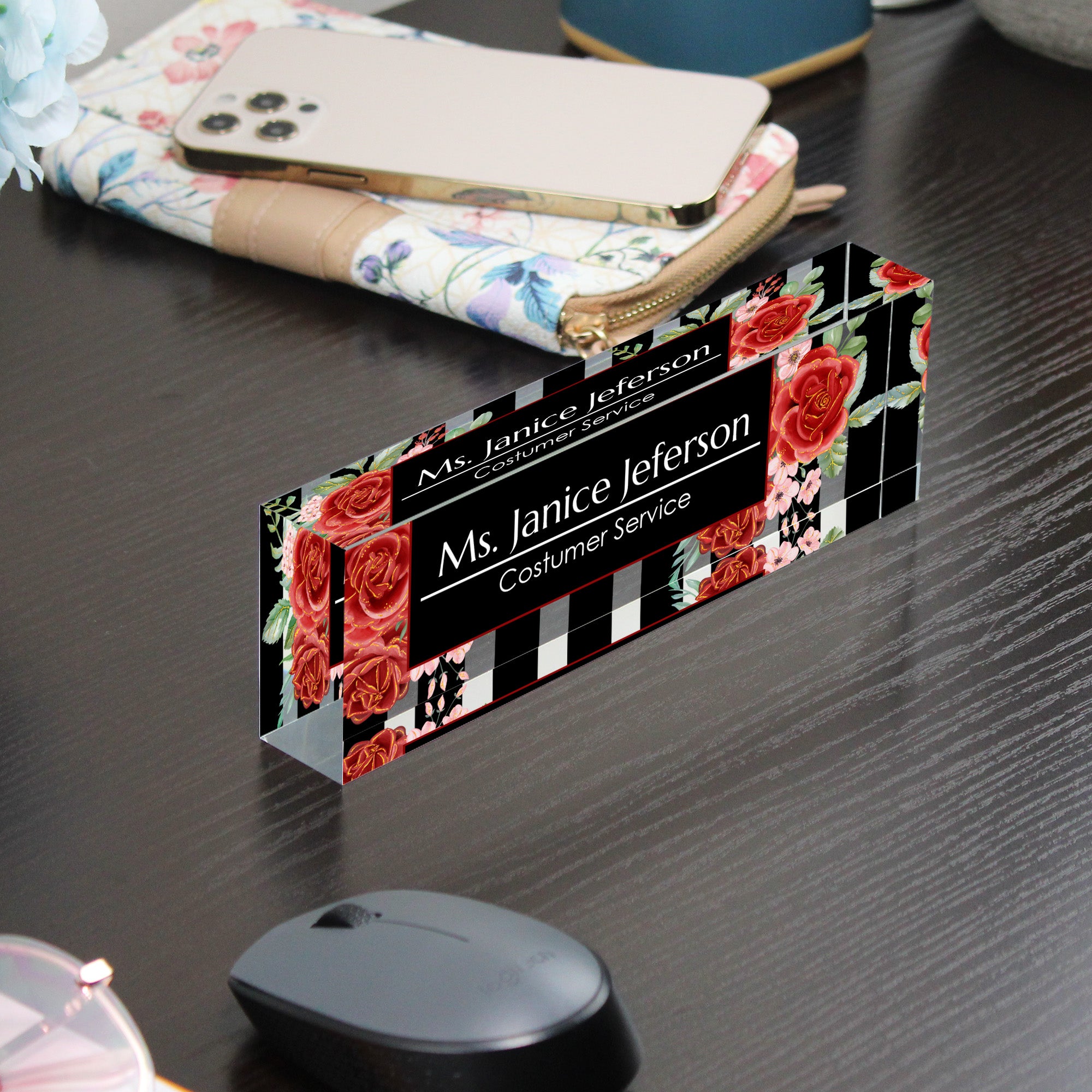 Elegant Personalized Acrylic Desk Block with Floral Design for Custom Service Professionals - Perfect Gift for Office Décor - Image 9