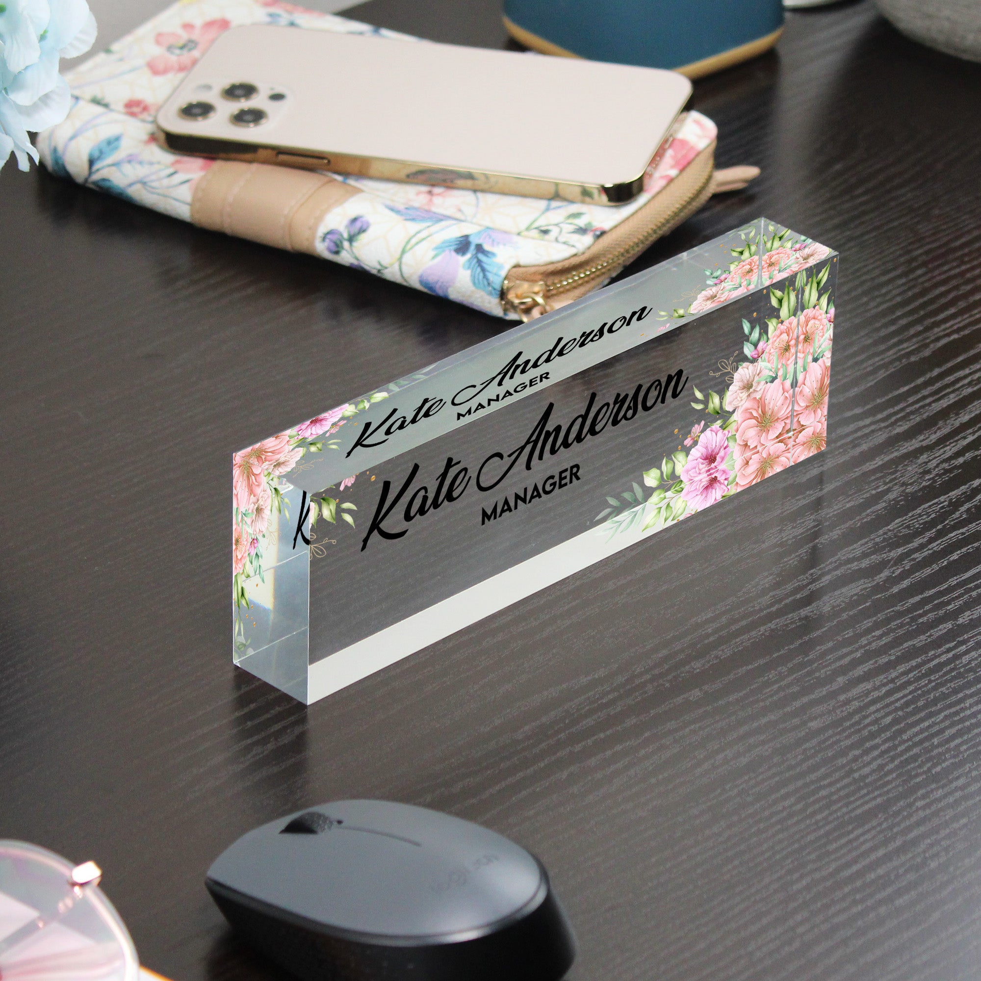 Personalized Floral Acrylic Desk Name Plate for Managers – Custom Office Decor with Elegant Floral Design - Image 9