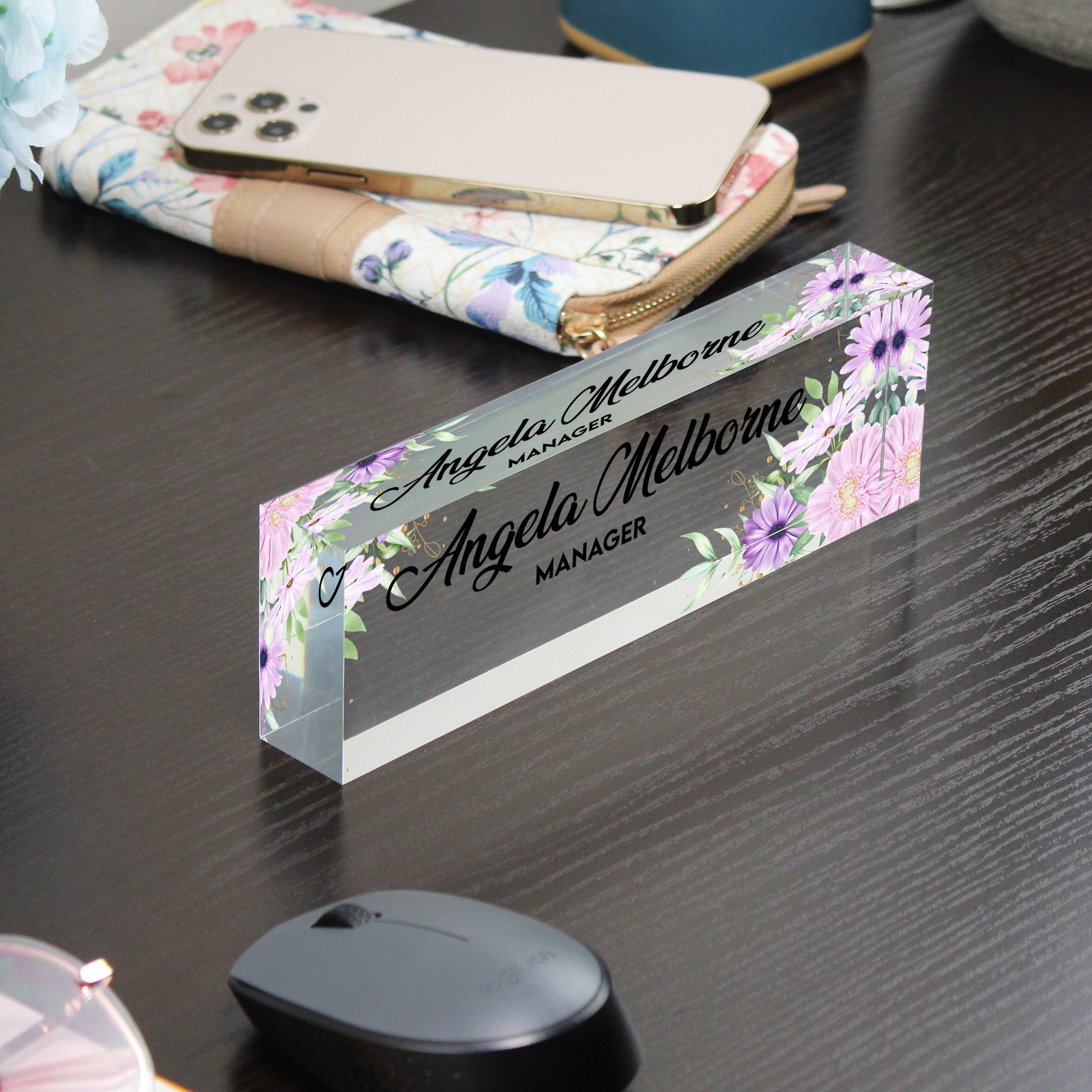 Personalized Acrylic Desk Nameplate with Floral Design - Custom Office Decor for Managers and Leaders - Image 9