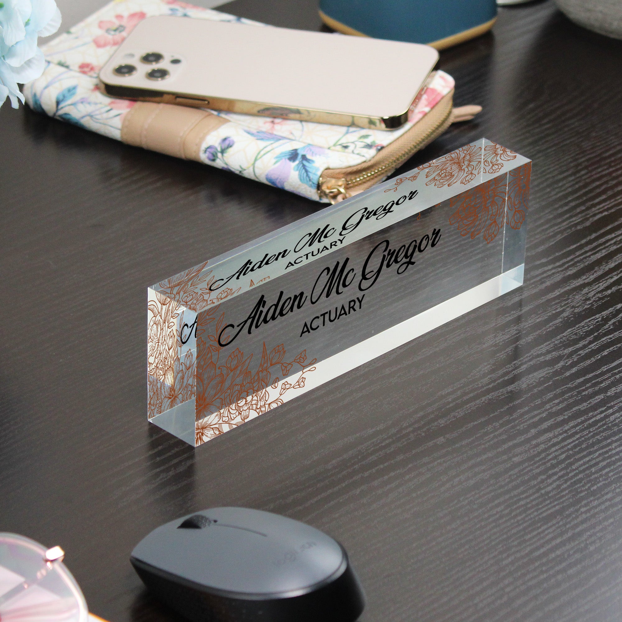 Elegant Personalized Acrylic Desk Block with Floral Engraving - Perfect Custom Gift for Professionals - Image 9