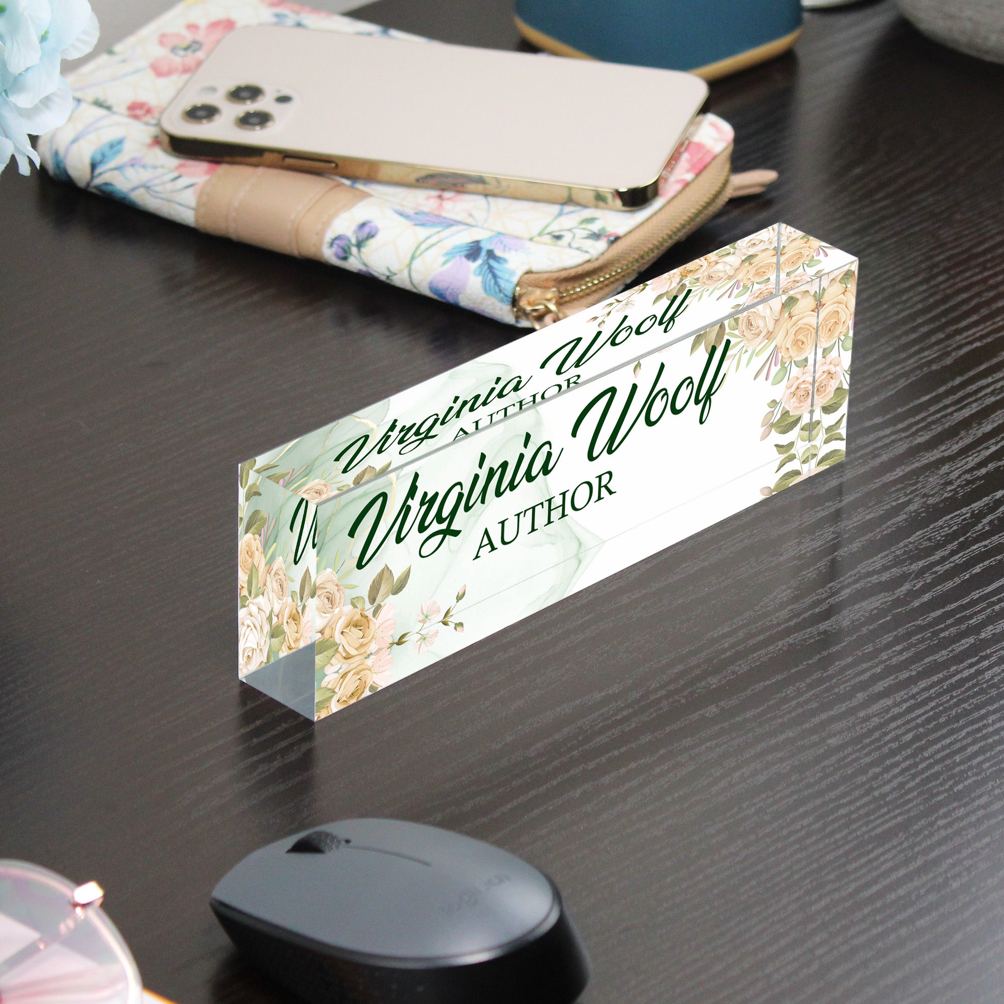 Personalized Floral Acrylic Desk Block - Elegant Name Plate for Authors, Writers, and Creative Professionals - Image 9