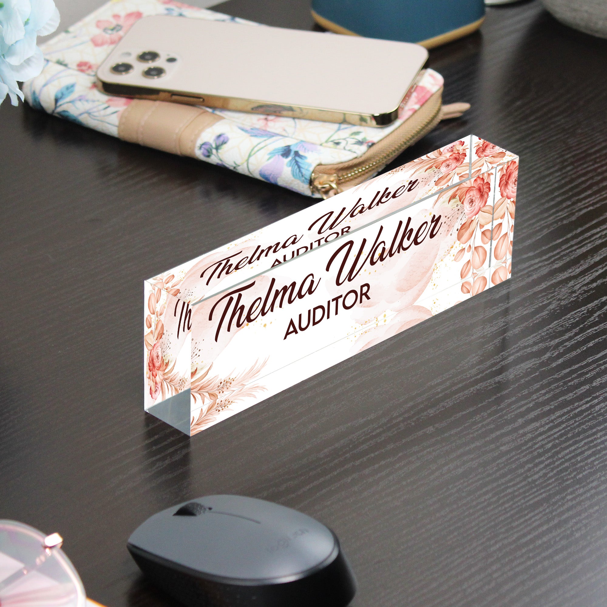 Personalized Floral Acrylic Desk Name Plate – Custom Name Block for Auditors – Elegant Office Gift with Rustic Floral Design - Image 9