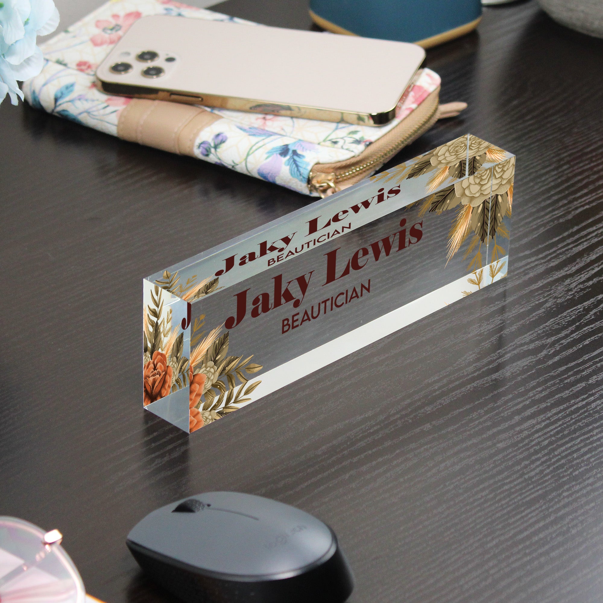 Personalized Acrylic Desk Name Plate with Floral Design – Custom Handmade Beautician Desk Decor for Professional & Gift Giving - Image 9