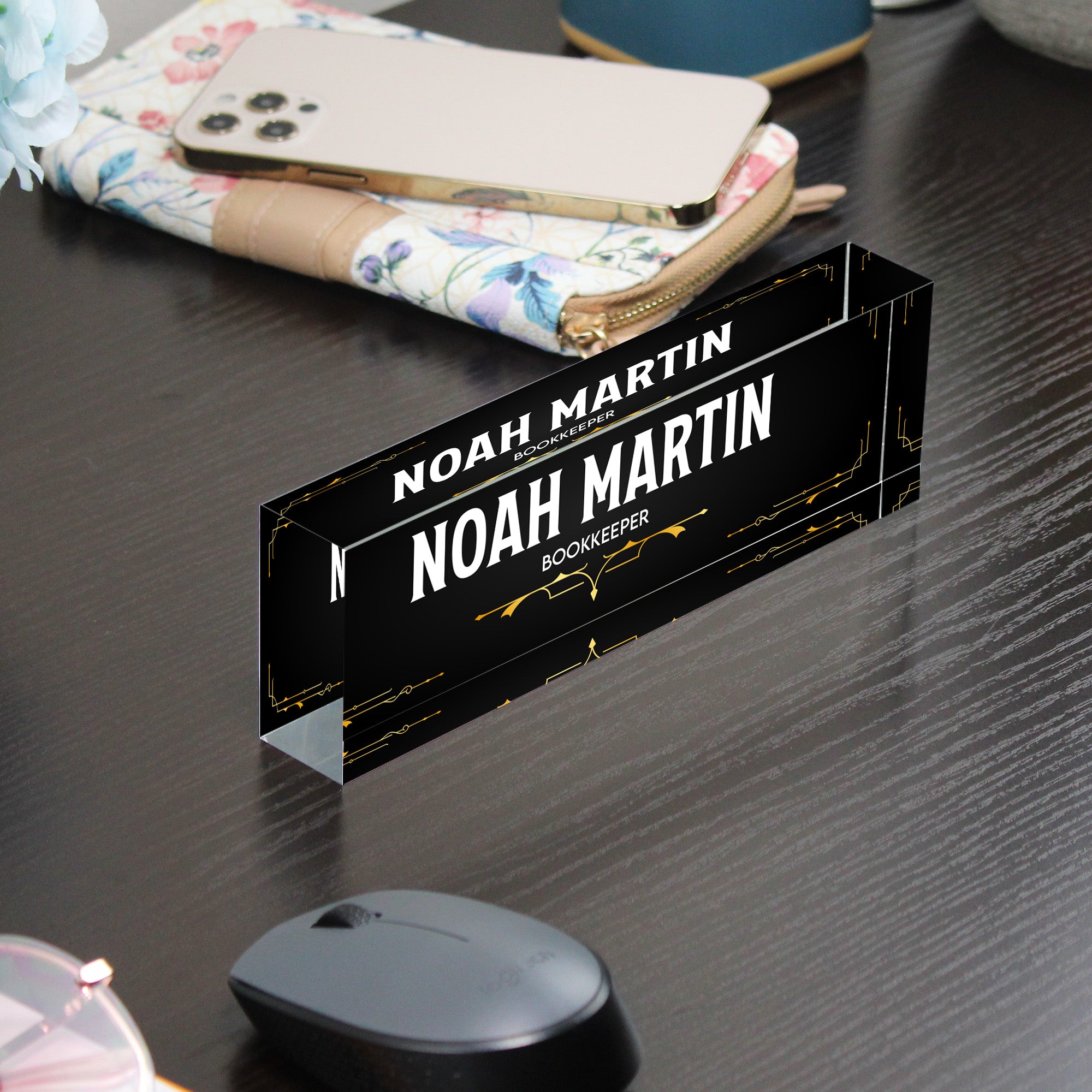Personalized Acrylic Desk Name Plate - Custom Engraved Bookkeeper Gift with Elegant Art Deco Design - Image 9