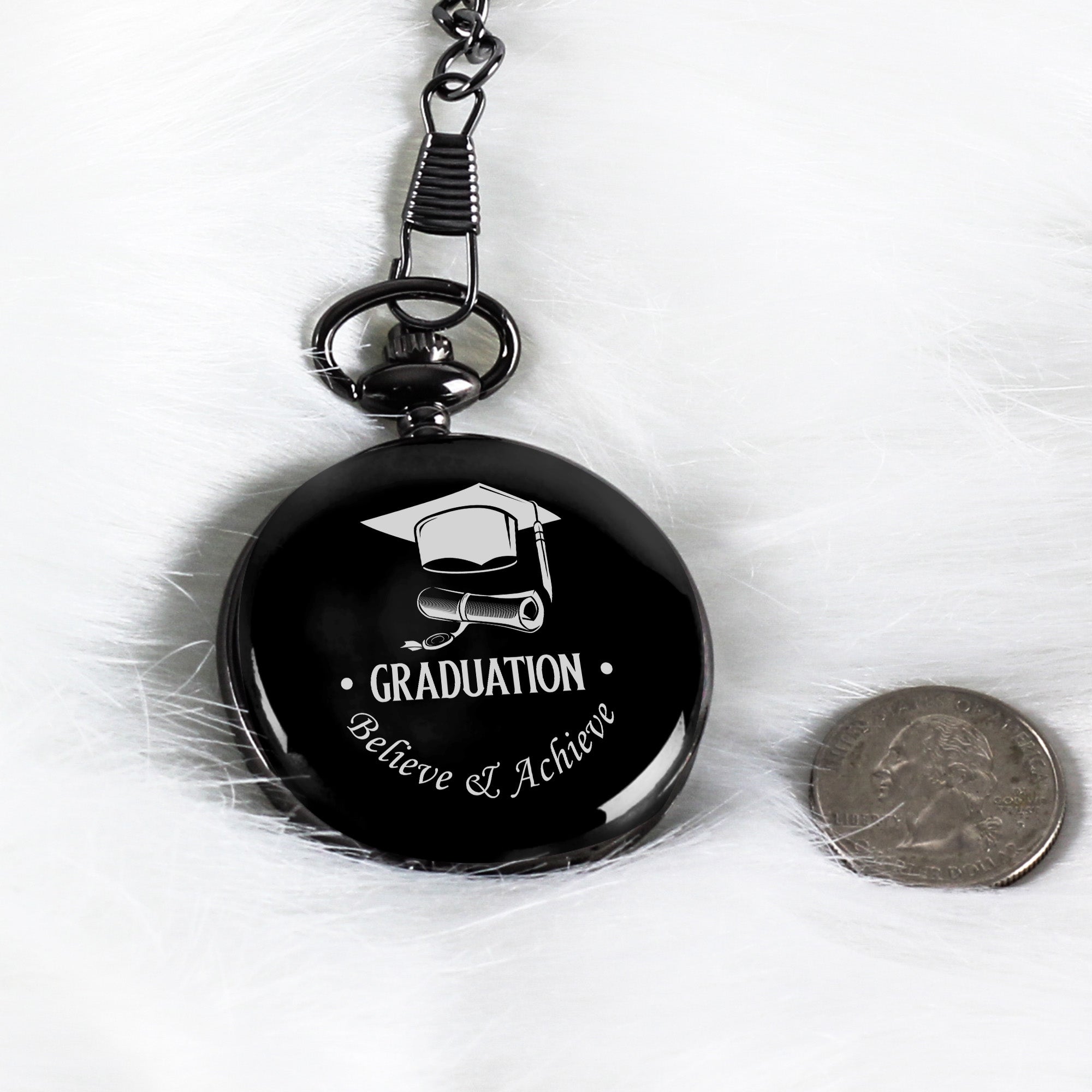 Personalized Graduation Pocket Watch - Elegant Black Finish with Custom Engraving - Perfect Graduation Gift for Him or Her - Image 9