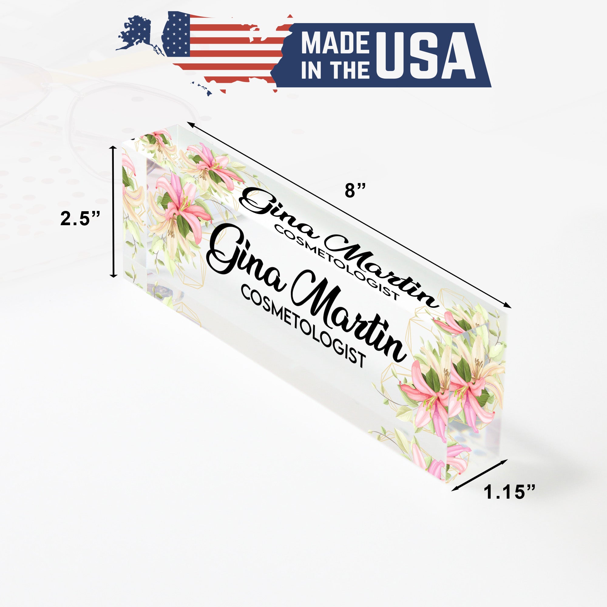 Personalized Acrylic Desk Block with Floral Design - Custom Name Sign for Cosmetologists and Beauty Professionals - Image 10