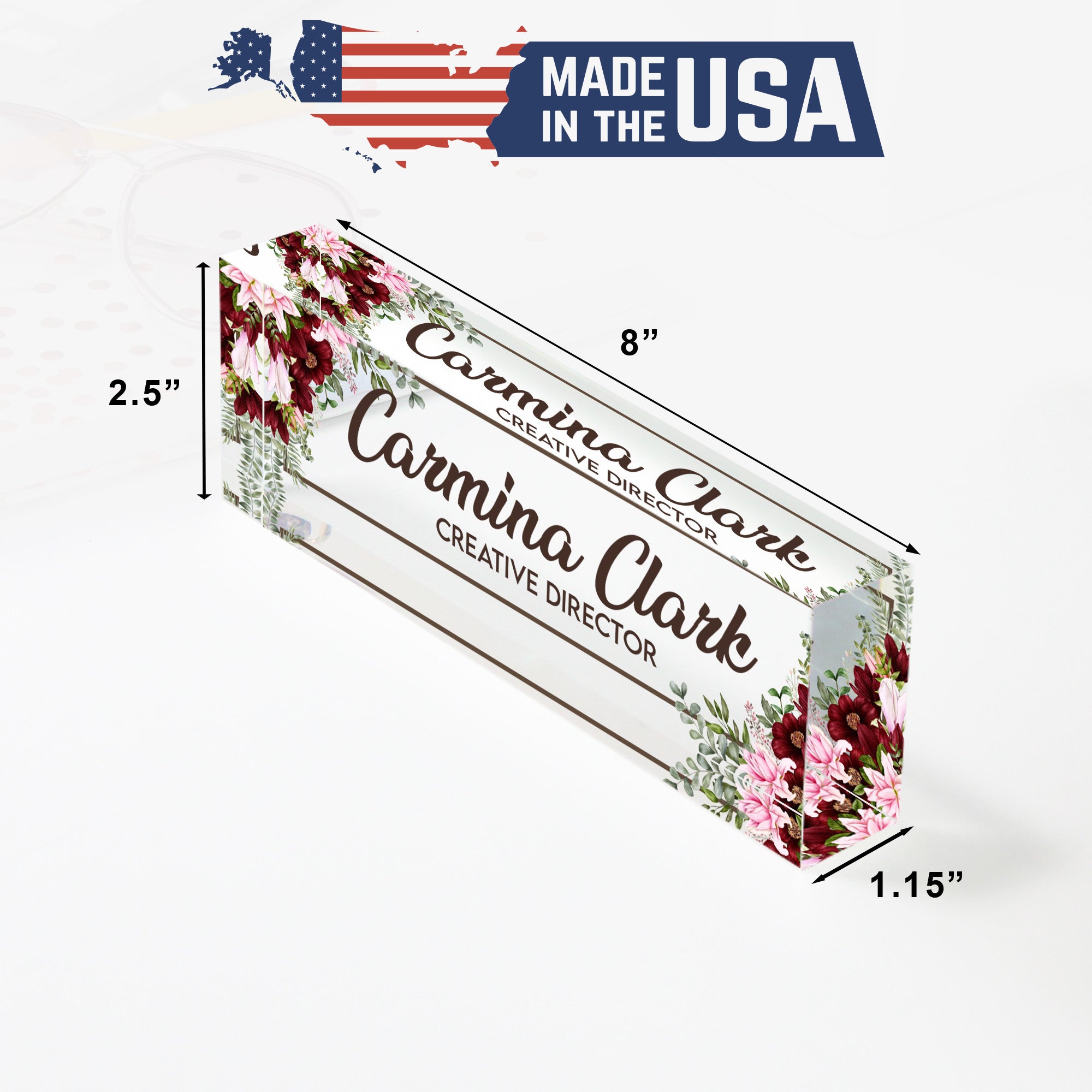 Elegant Personalized Acrylic Desk Name Plate with Floral Design – Perfect Custom Gift for Creative Directors - Image 10