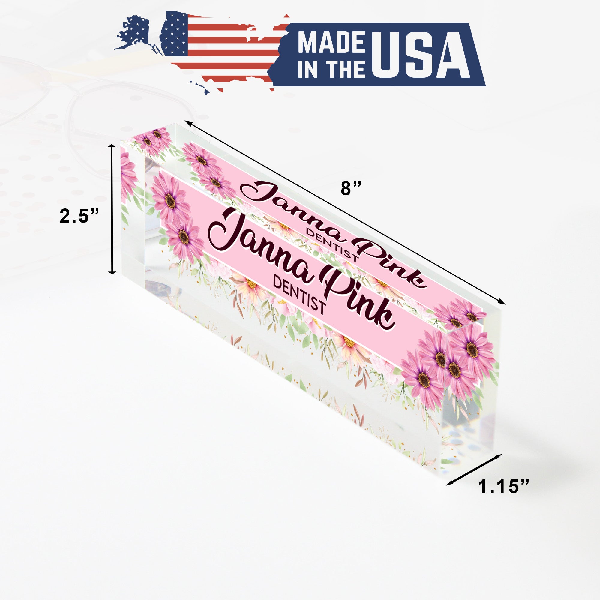 Personalized Floral Acrylic Desk Block Nameplate - Custom Gift for Dentists, Office Decor, and More - Image 10