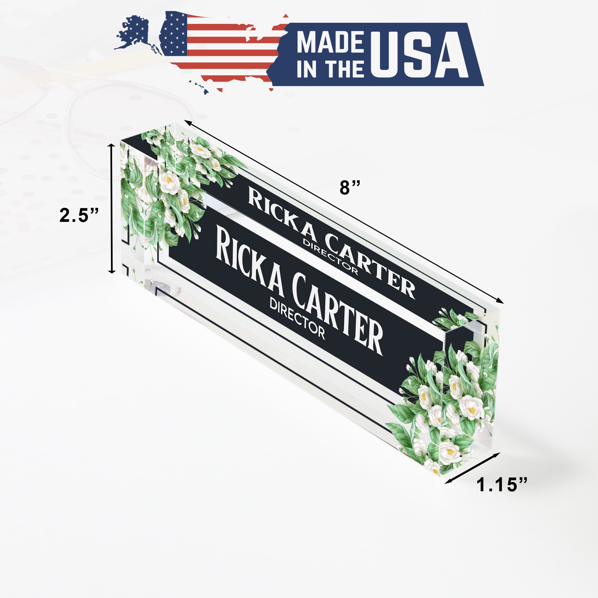 Personalized Floral Acrylic Desk Block - Custom Nameplate for Directors, Elegant Office Decor Gift - Image 10