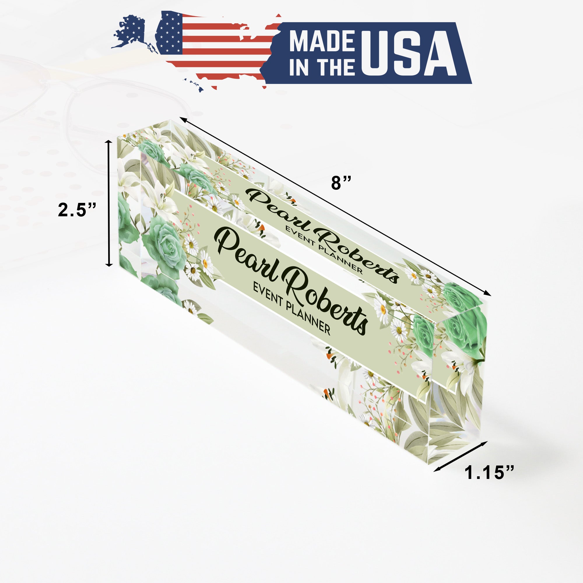 Personalized Floral Acrylic Desk Block for Event Planners - Custom Name Gift with Elegant Floral Design - Image 10