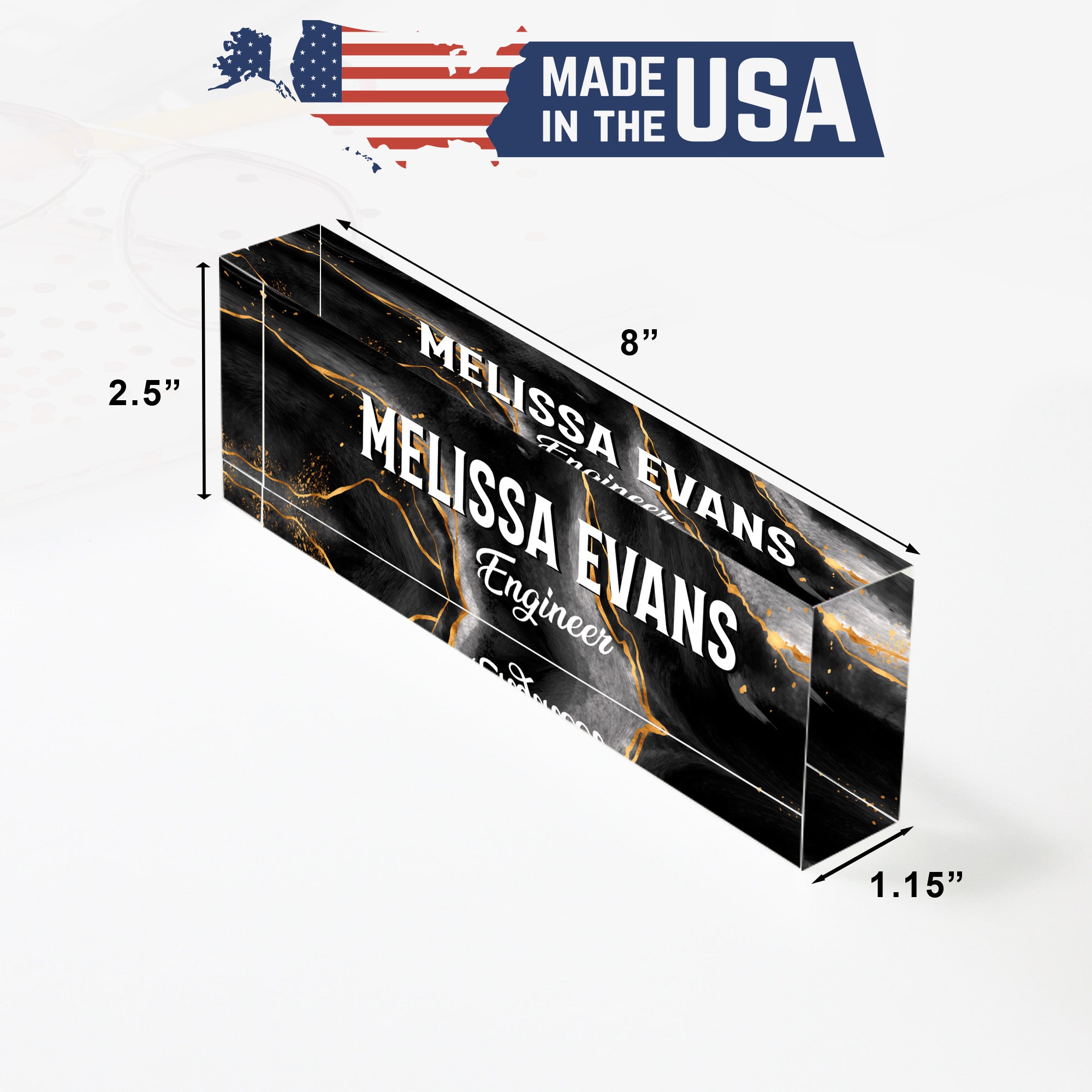 Personalized Acrylic Desk Block for Engineers - Custom Nameplate with Elegant Black Marble Design - Image 10