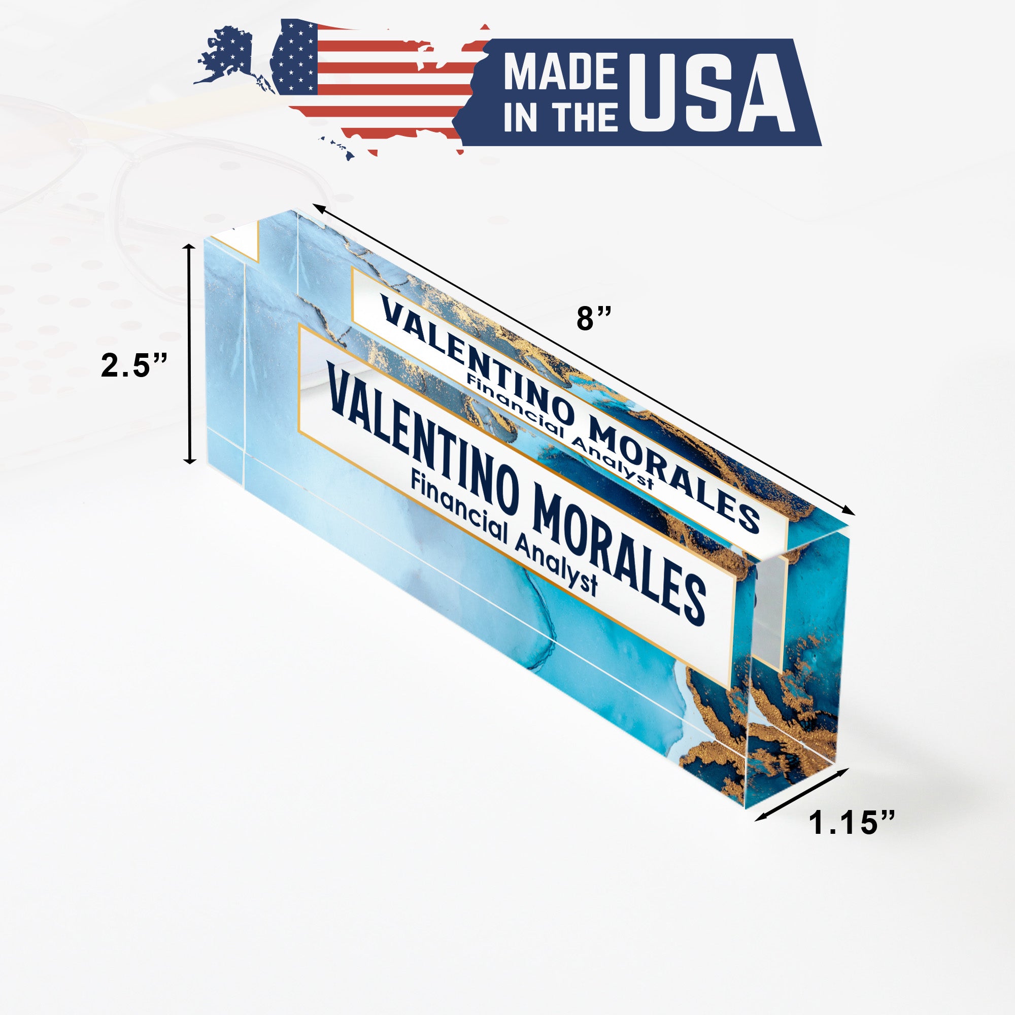 Personalized Acrylic Desk Name Block with Elegant Blue & Gold Design – Ideal Gift for Professionals - Image 10