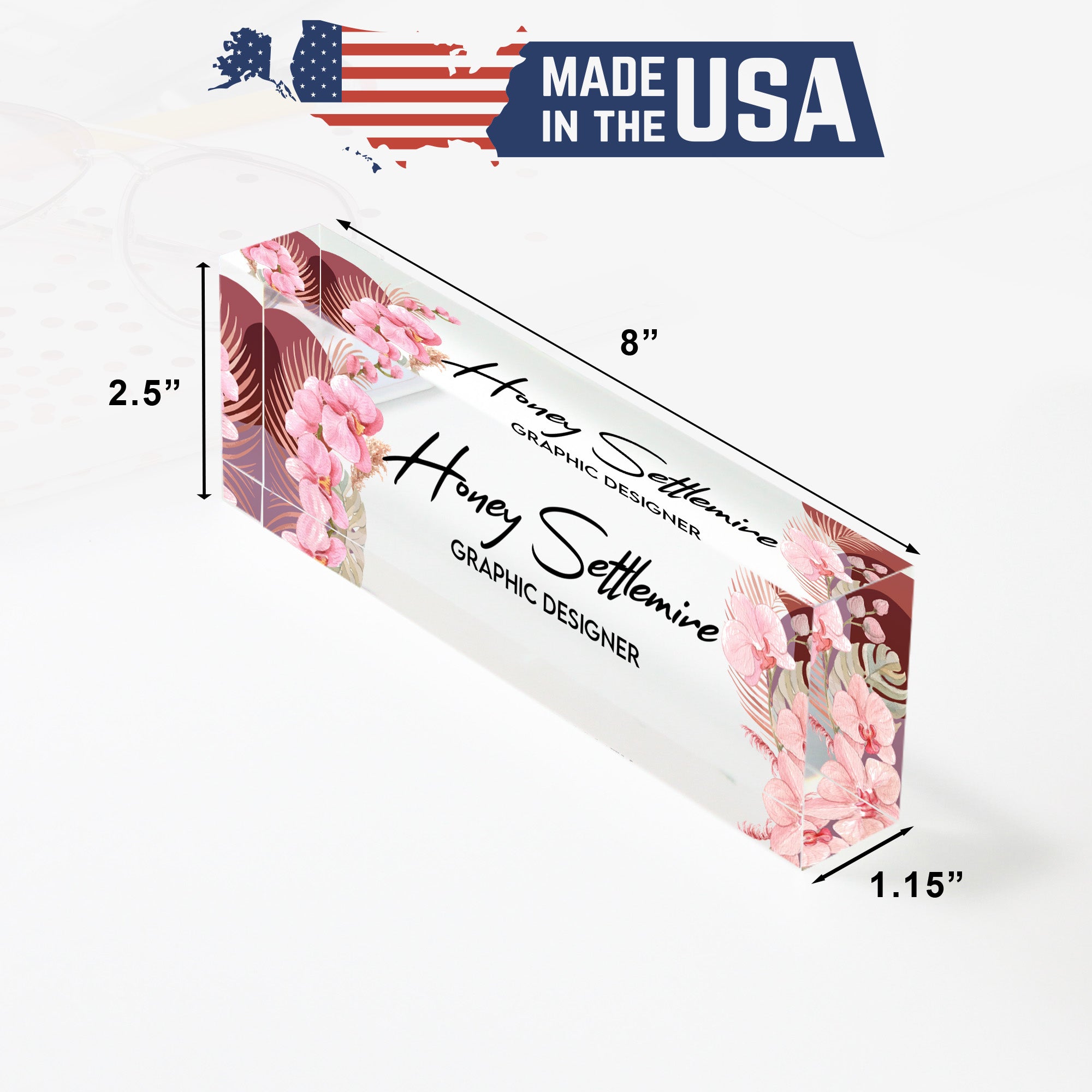 Personalized Floral Acrylic Desk Block - Custom Name Plate for Graphic Designers - Elegant Office Decor and Gift - Image 10