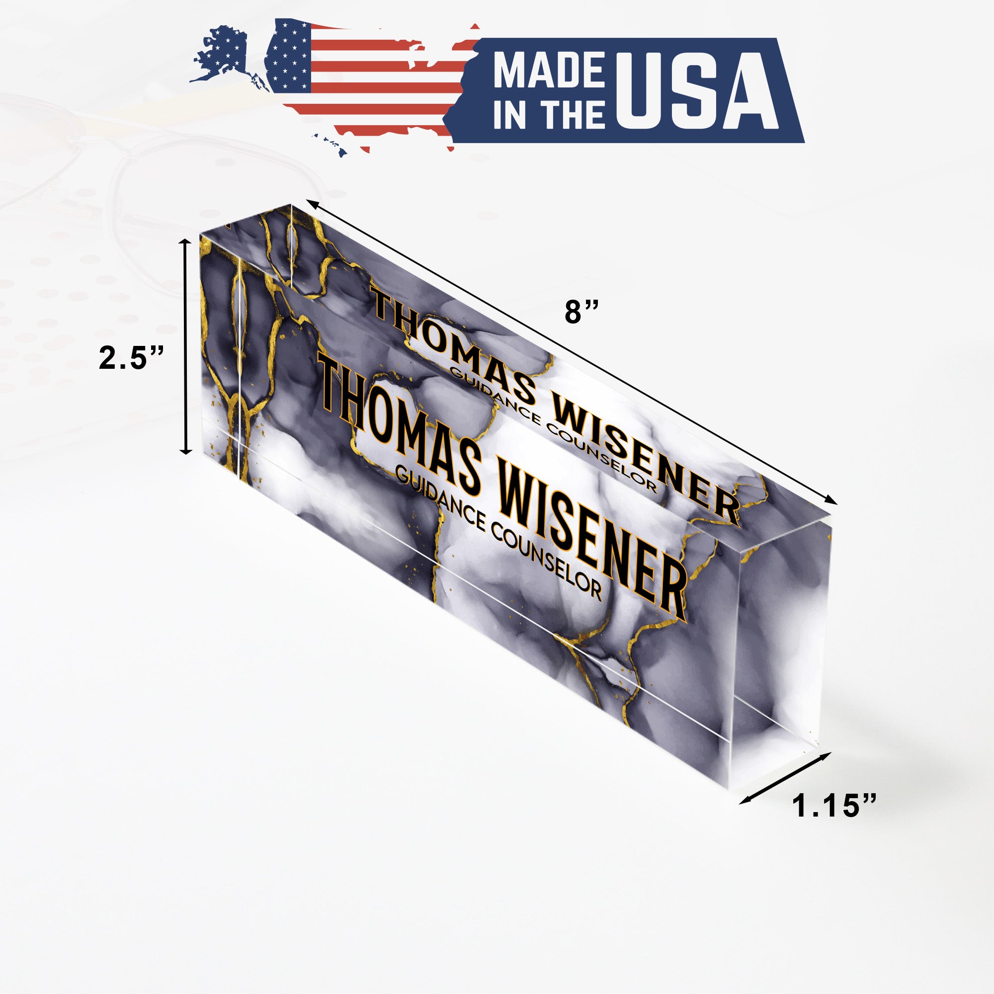 Personalized Marble Acrylic Desk Block with Gold Accents - Custom Nameplate for Guidance Counselors - Image 10