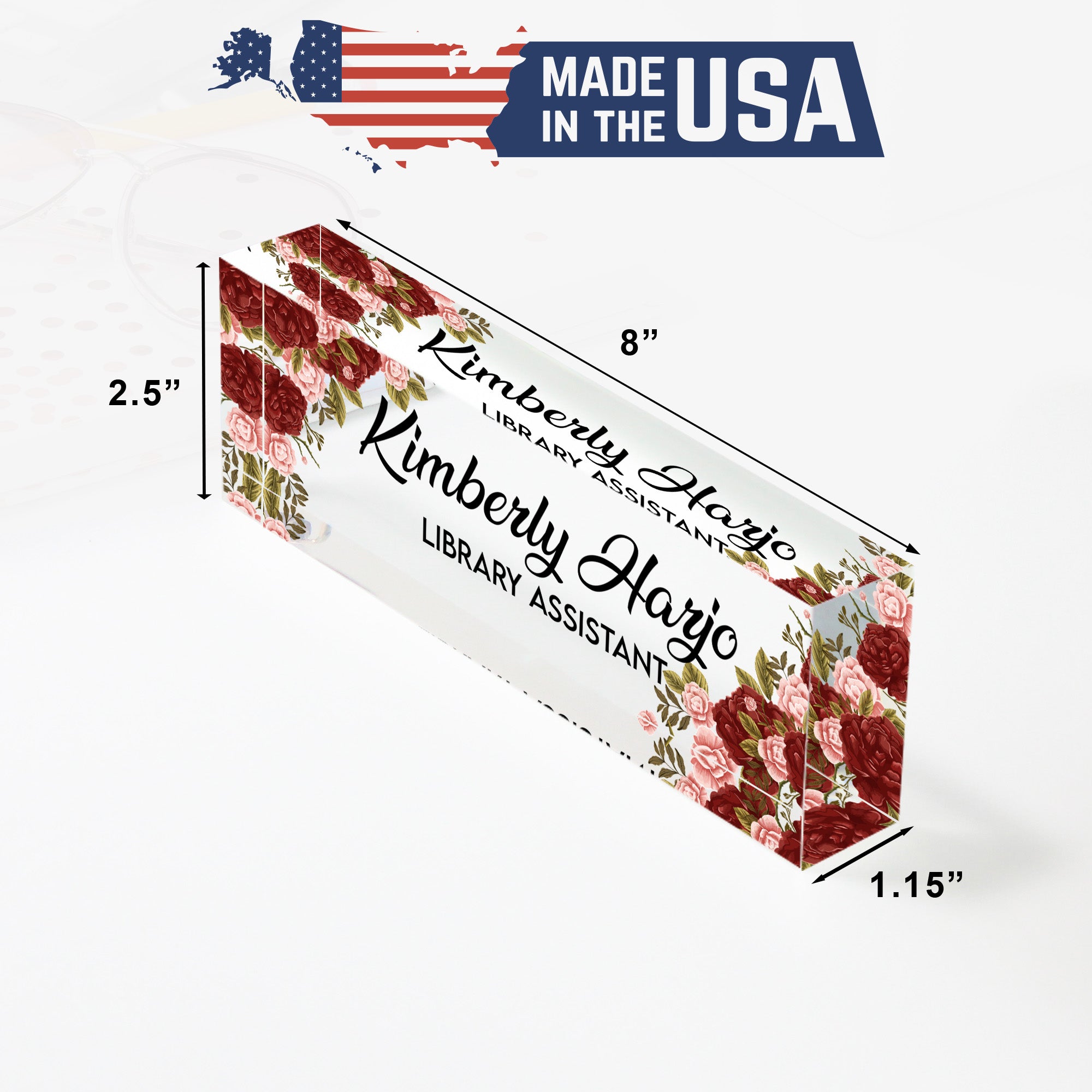 Personalized Floral Acrylic Desk Nameplate - Custom Name Sign for Library Assistants - Elegant Gift for Office Décor - Image 10