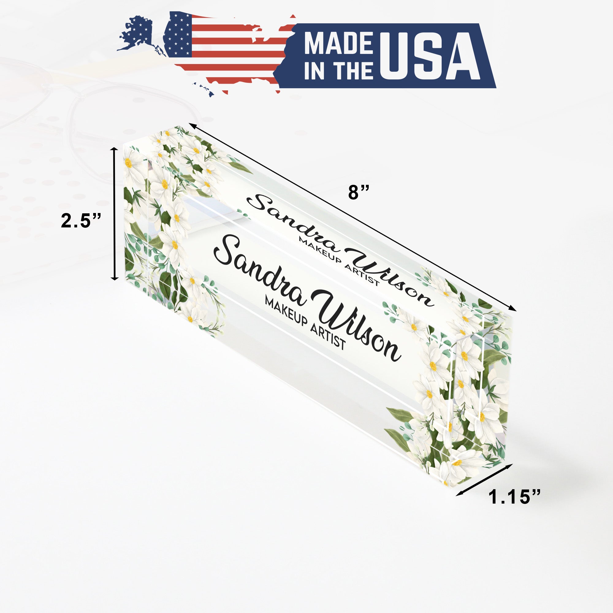 Personalized Floral Acrylic Desk Block for Makeup Artists – Custom Name Decor and Unique Gift Idea - Image 10