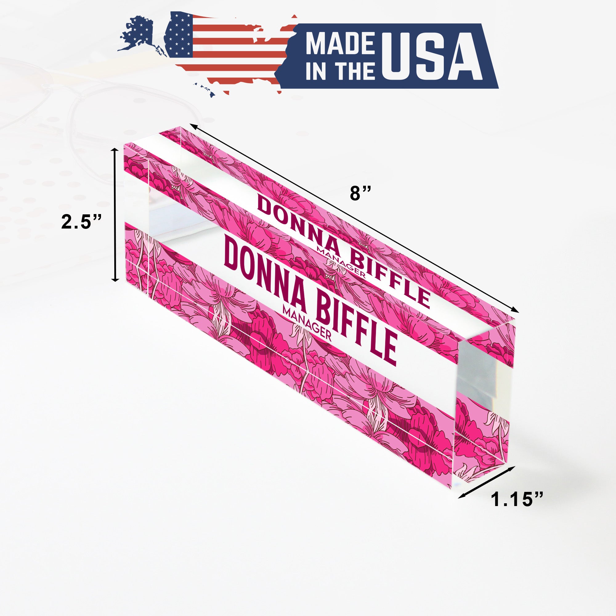 Personalized Floral Acrylic Desk Nameplate - Elegant Manager Gift with Custom Text Options - Image 10