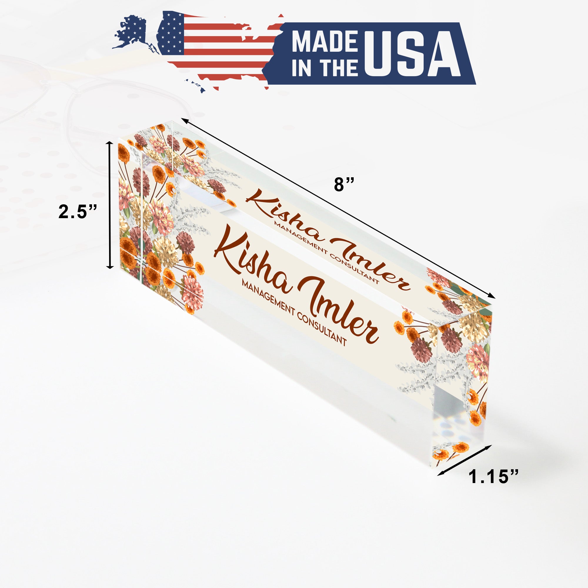 Custom Acrylic Desk Block with Floral Design and Personalization for Management Consultants – Ideal Gift for Professionals - Image 10