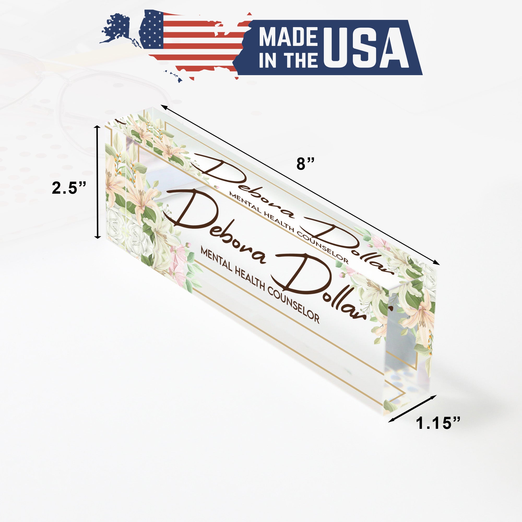 Personalized Acrylic Desk Nameplate with Floral Design - Custom Office Décor for Mental Health Professionals - Image 10