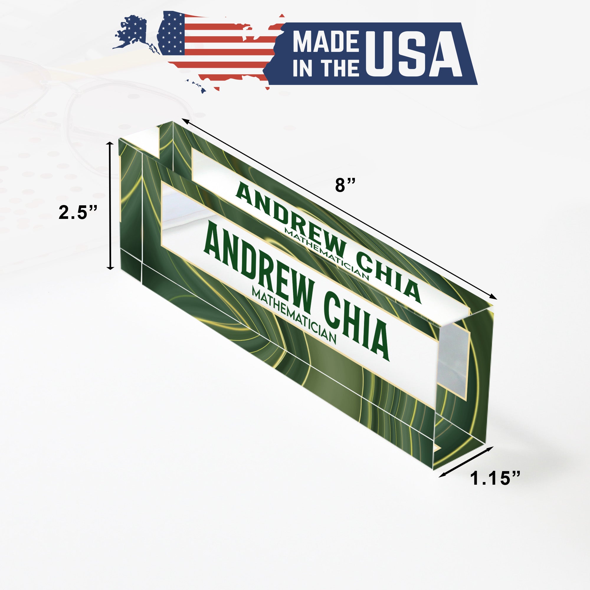 Personalized Acrylic Desk Block - Custom Name and Title Display with Elegant Green Pattern for Mathematicians - Image 10