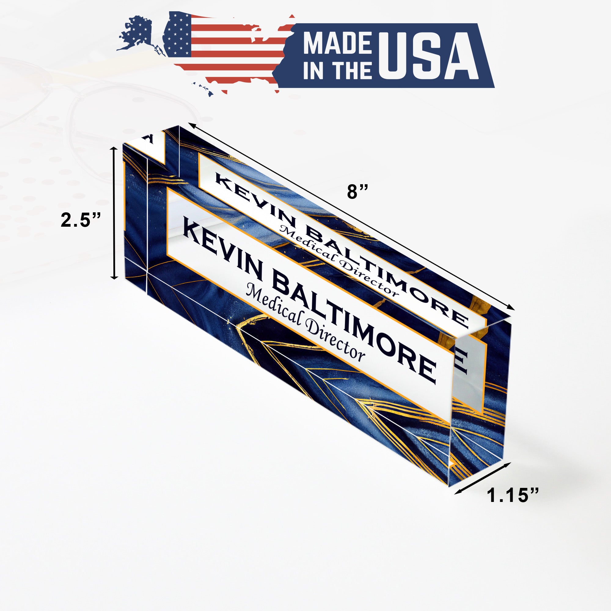 Personalized Acrylic Desk Block with Elegant Blue and Gold Design - Perfect Custom Gift for Professionals and Executives - Image 10