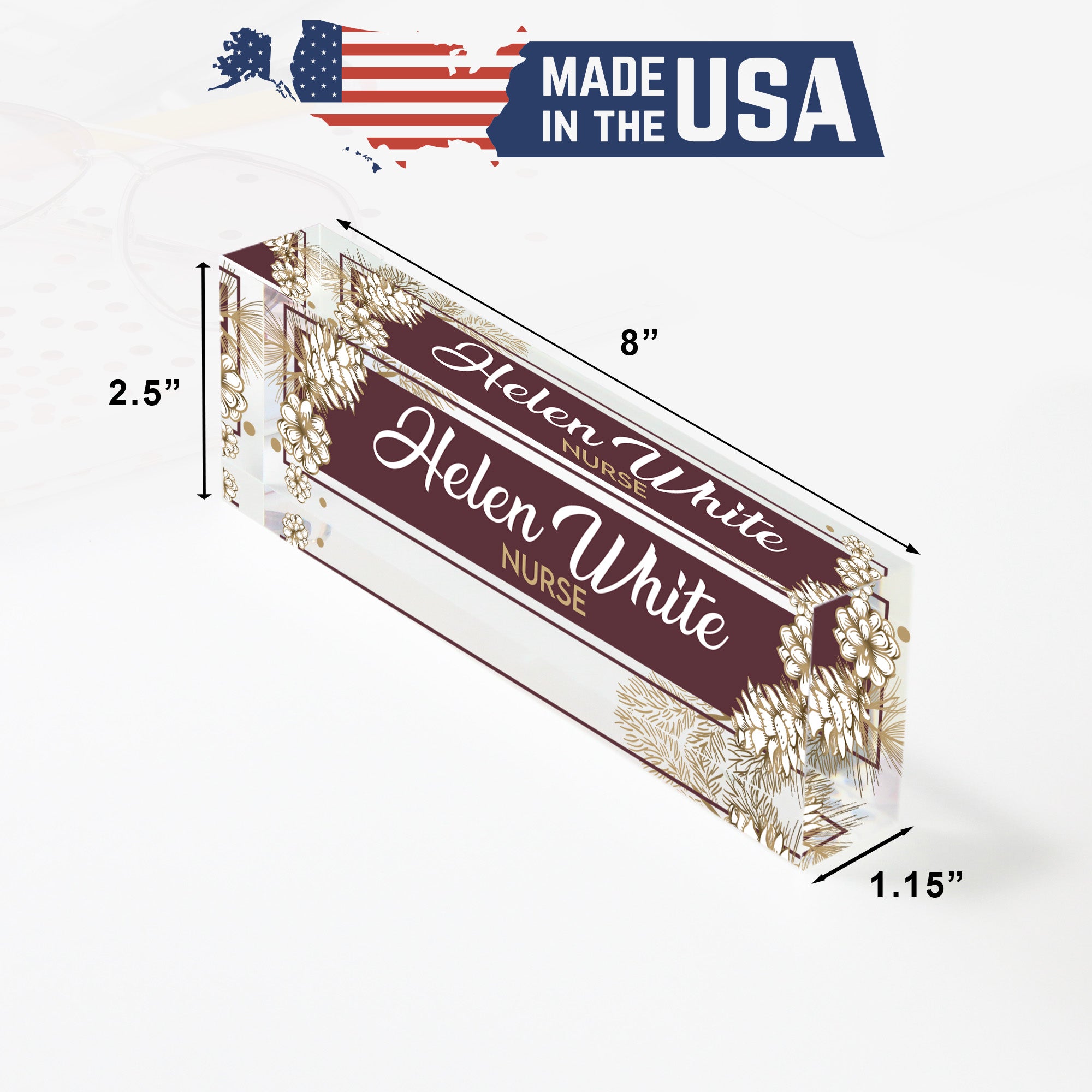 Personalized Acrylic Desk Block with Elegant Floral Design - Custom Name & Profession Engraving for a Unique Gift - Image 10