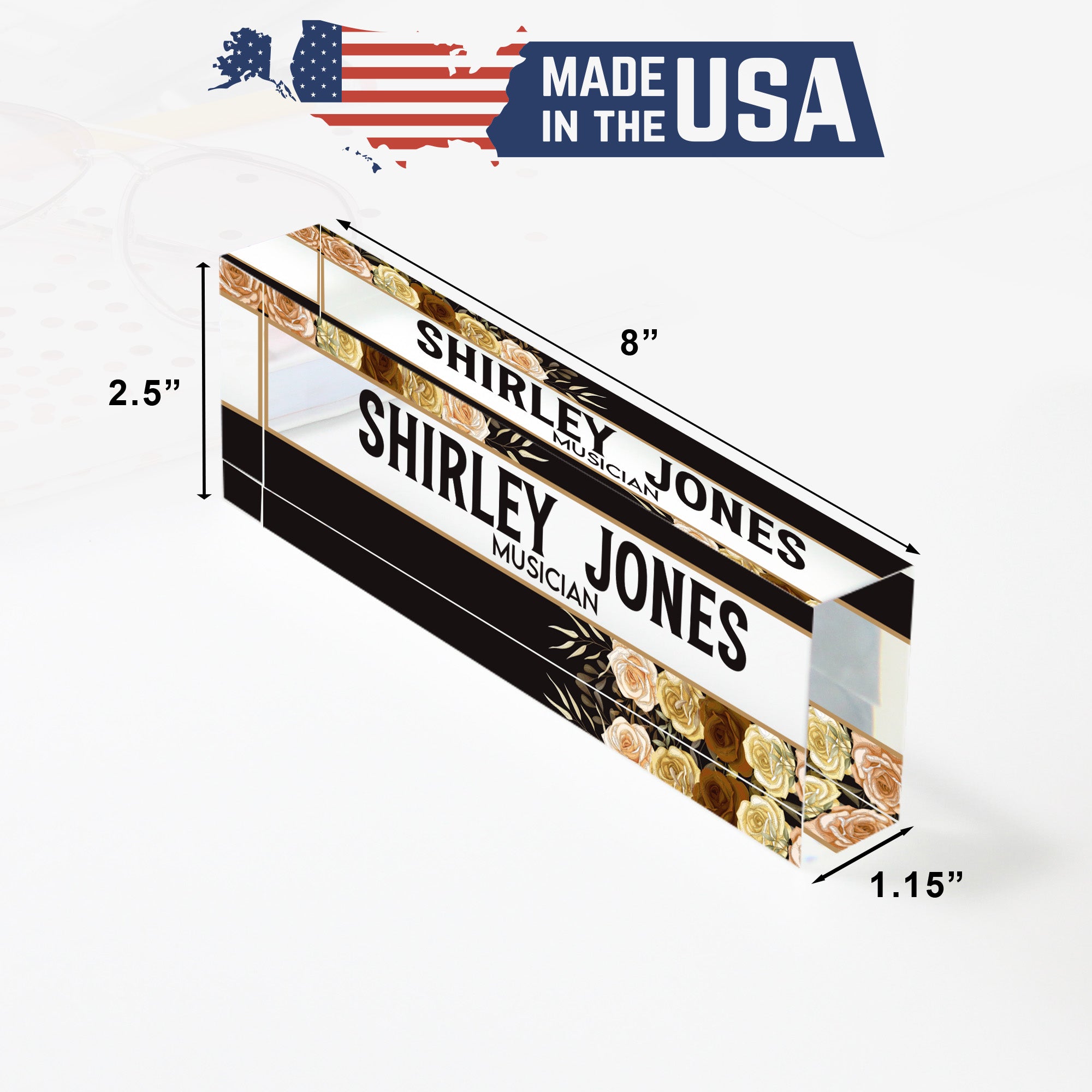 Personalized Acrylic Desk Block with Golden Floral Design - Custom Nameplate for Musicians and Music Lovers - Image 10