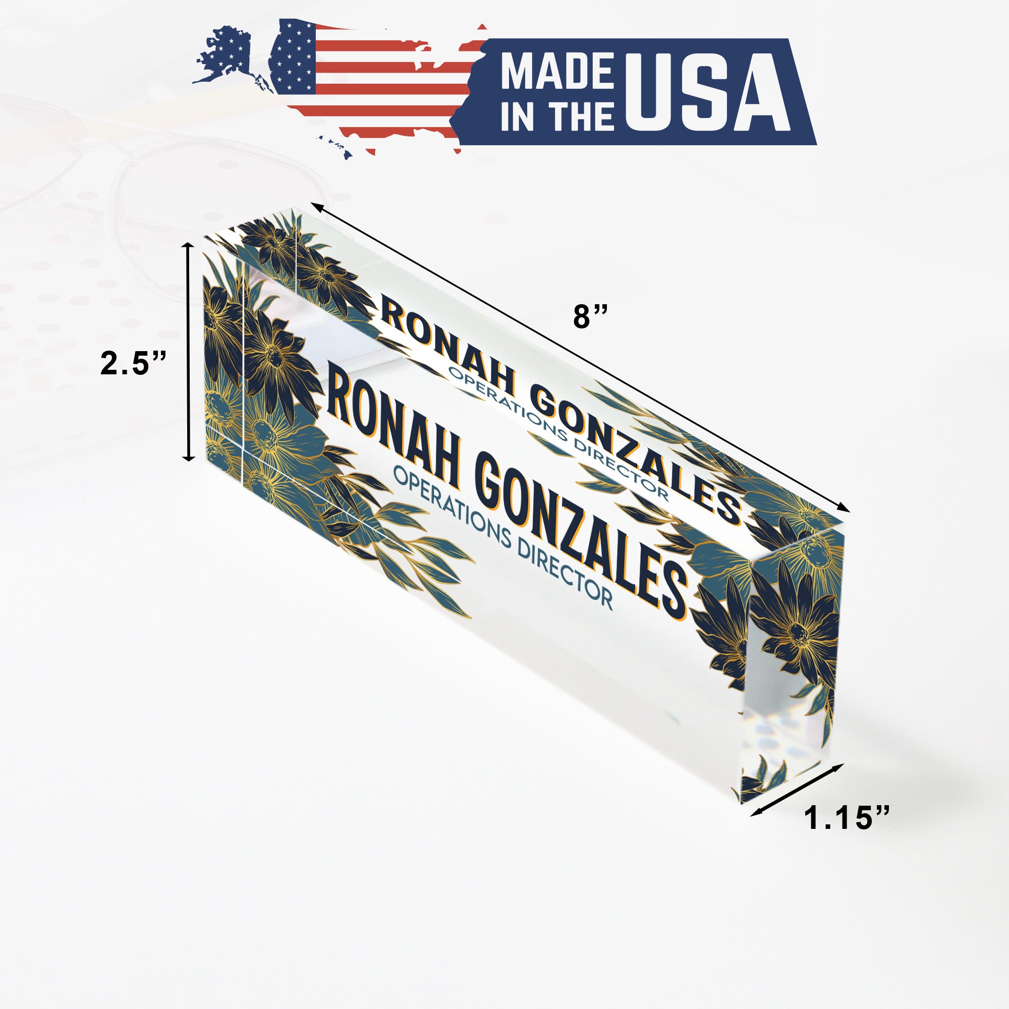 Customizable Acrylic Desk Name Plate with Elegant Floral Design – Perfect Gift for Executives and Home Offices - Image 10