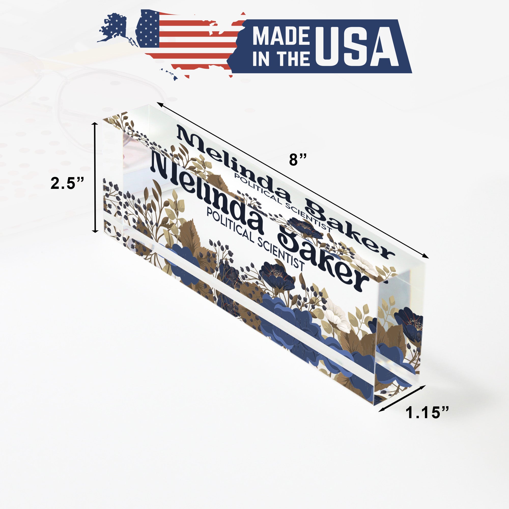 Custom Acrylic Desk Block with Floral Design - Personalized Nameplate for Professionals and Gift-Giving - Image 10