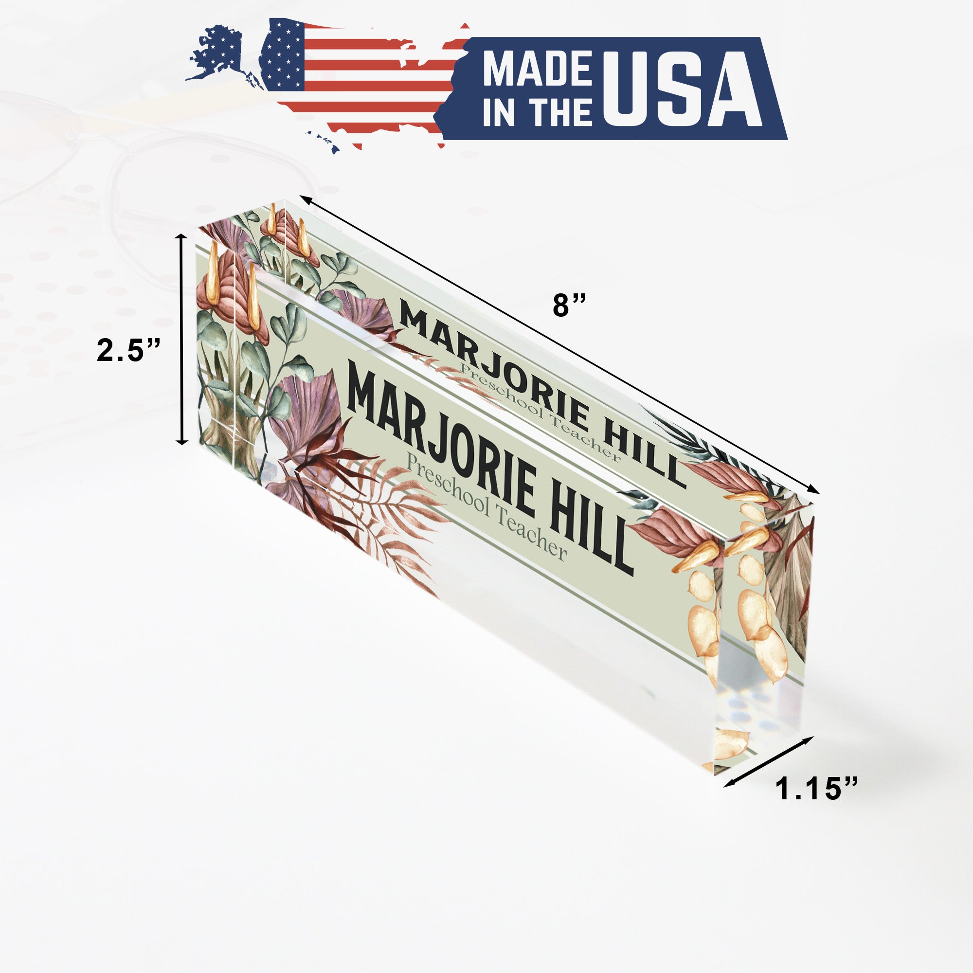 Custom Acrylic Desk Block for Teachers - Personalized Nameplate with Botanical Design - Perfect Gift for Educators - Image 10
