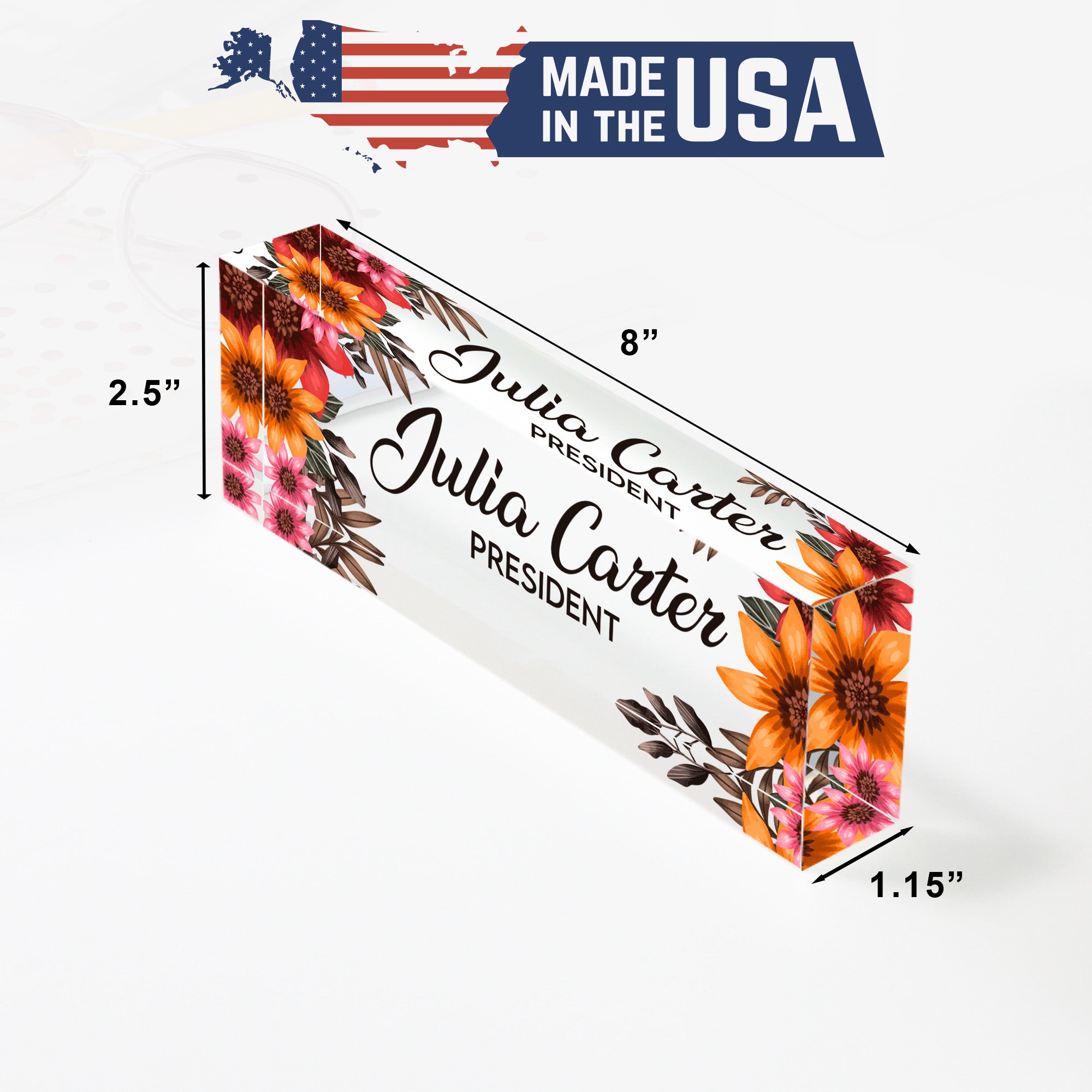 Personalized Floral Acrylic Desk Nameplate - Elegant Custom Name Sign for Office or Gift - Image 10