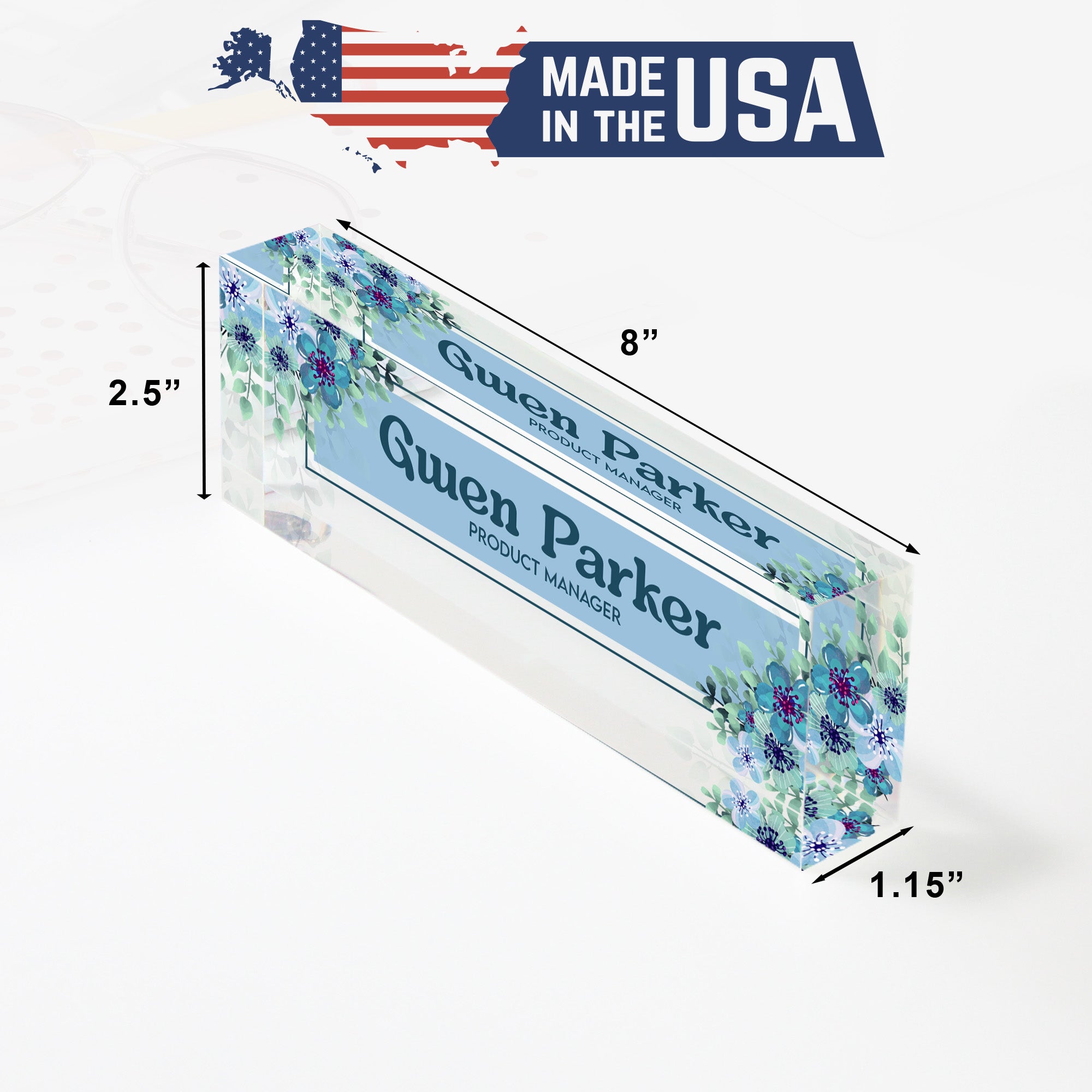 Personalized Acrylic Desk Block Name Plate with Floral Design - Custom Office Decor for Product Managers - Image 10