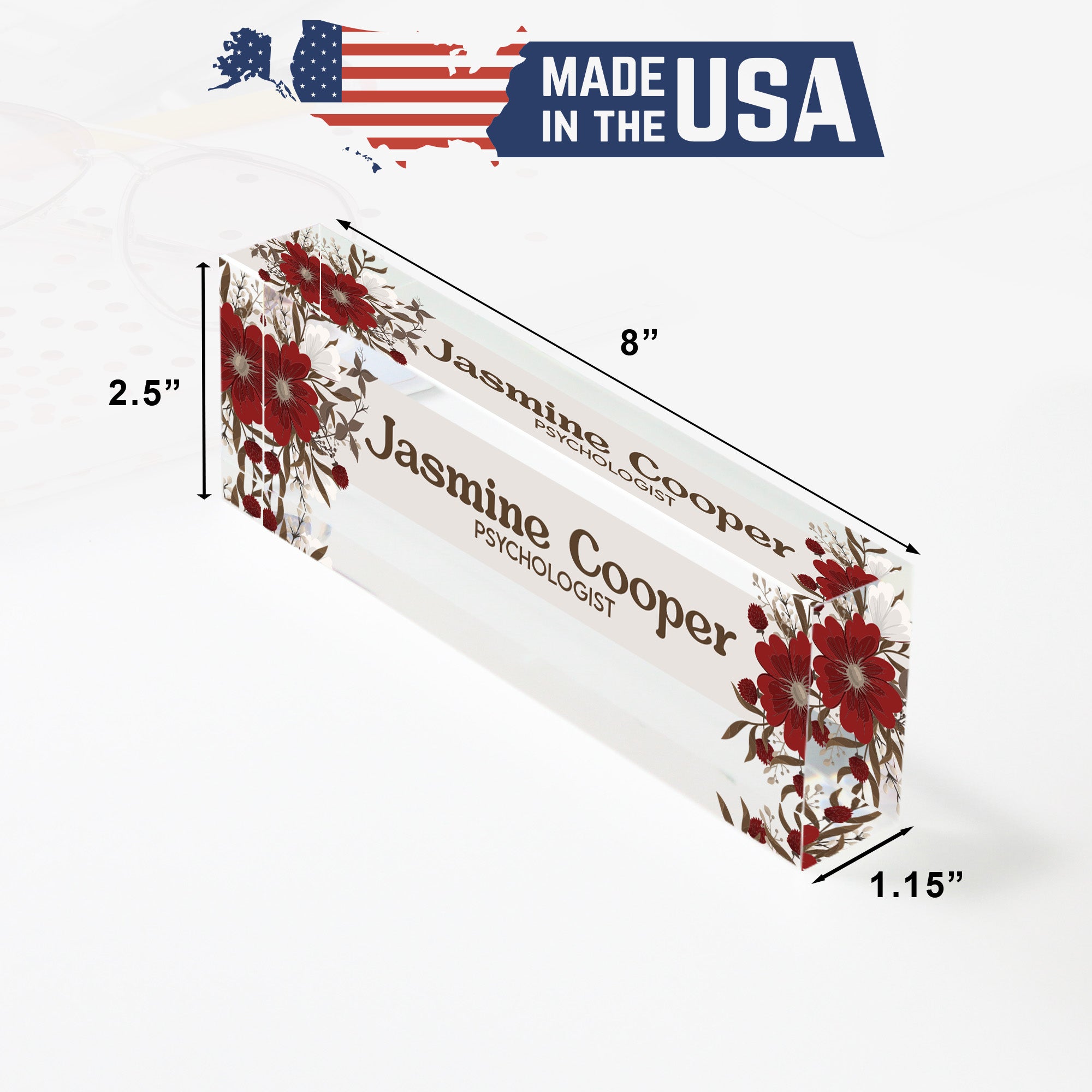 Personalized Floral Acrylic Desk Name Plate - Custom Engraved for Professionals, Perfect Gift for Psychologists - Image 10