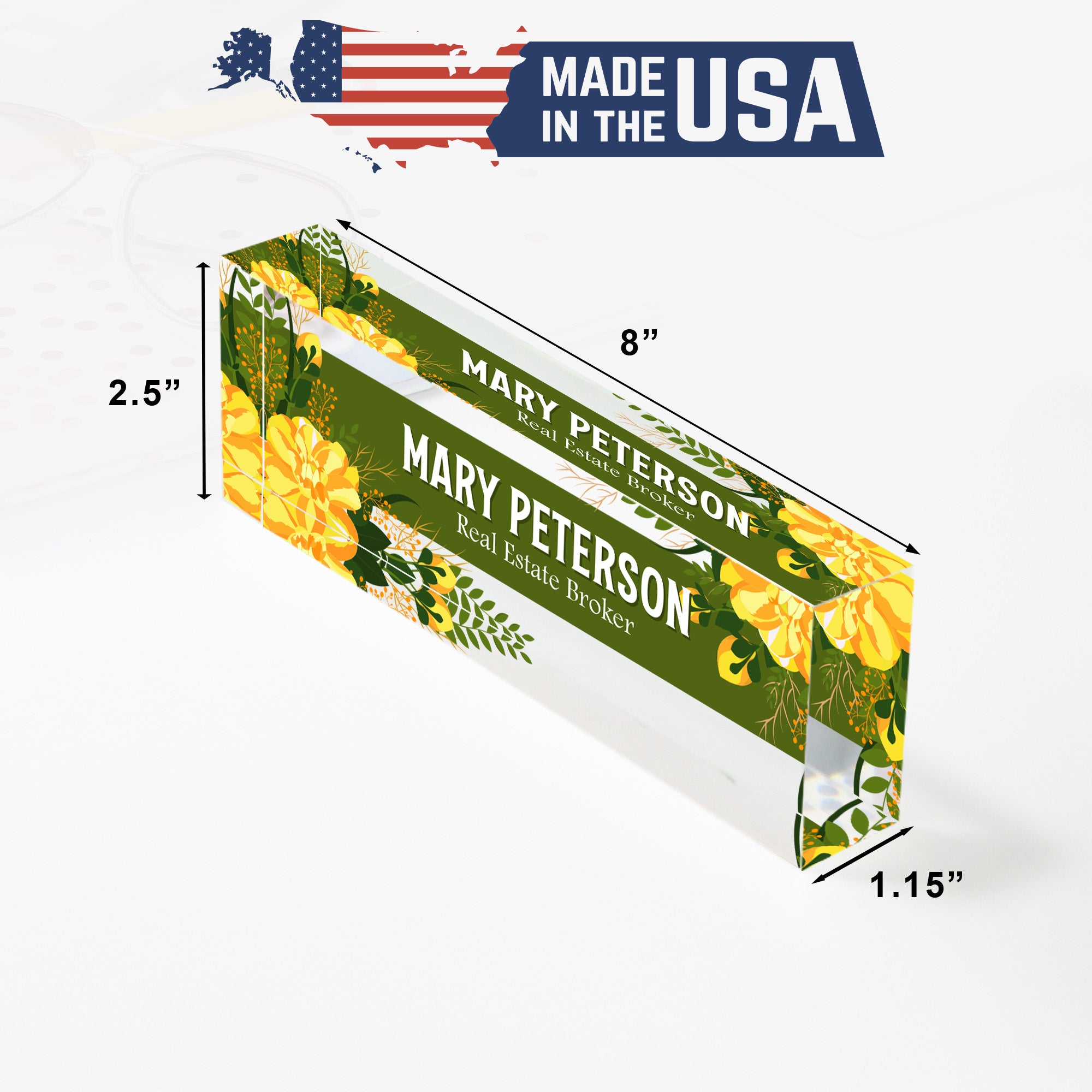 Personalized Acrylic Desk Name Plate with Floral Design - Elegant Custom Office Decor for Real Estate Agents and Professionals - Image 10