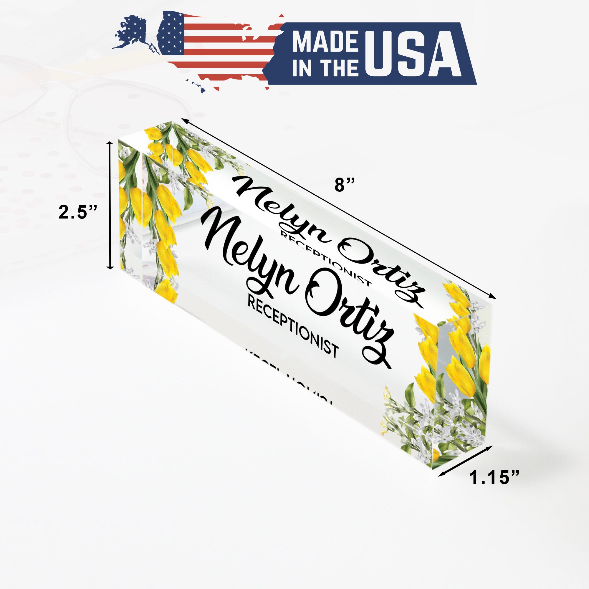 Personalized Acrylic Desk Name Plate with Yellow Floral Design – Custom Office Decor for Receptionists and Gift Giving - Image 10