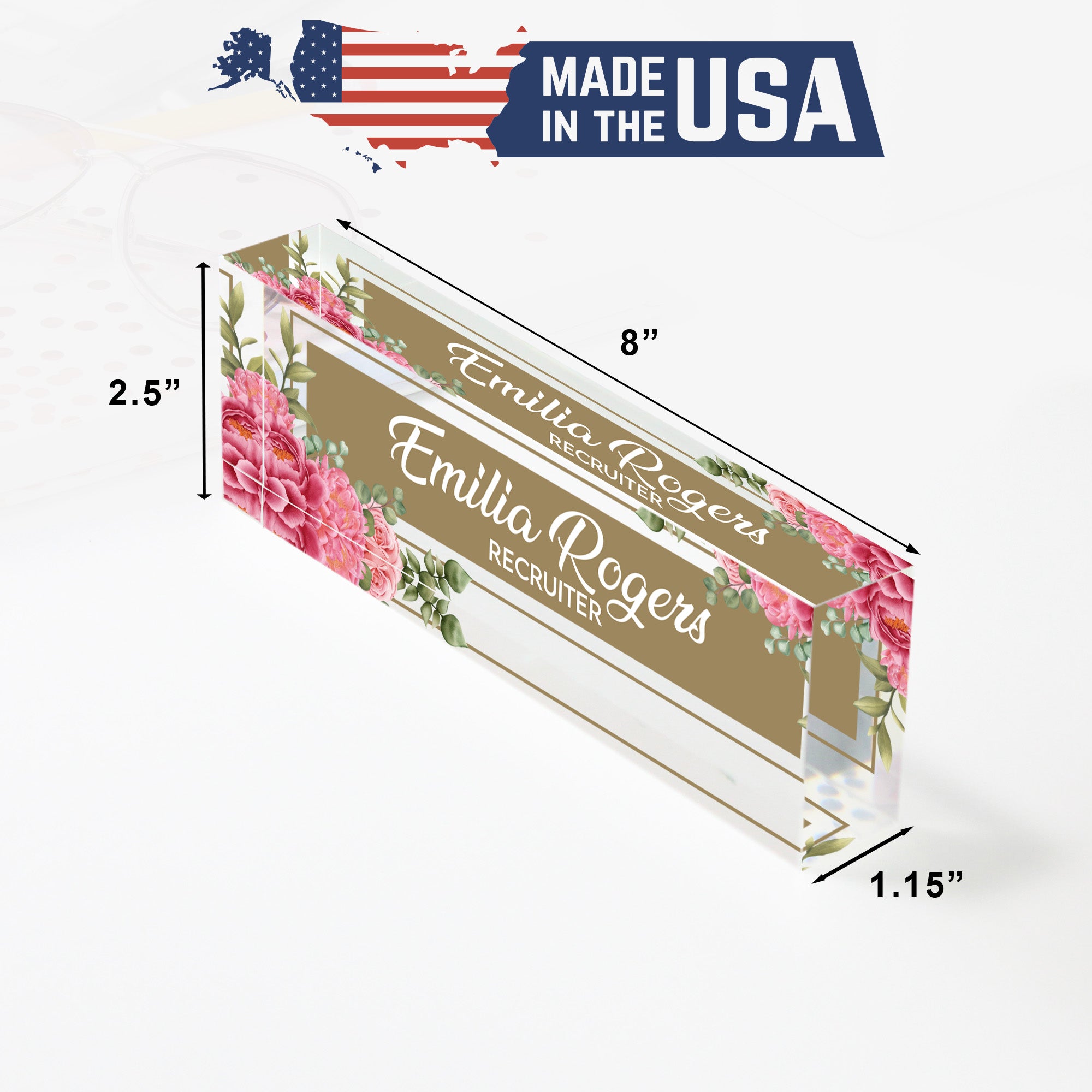 Customized Acrylic Desk Block - Elegant Floral Design with Personalization for Recruiters - Perfect Gift for Professionals - Image 10