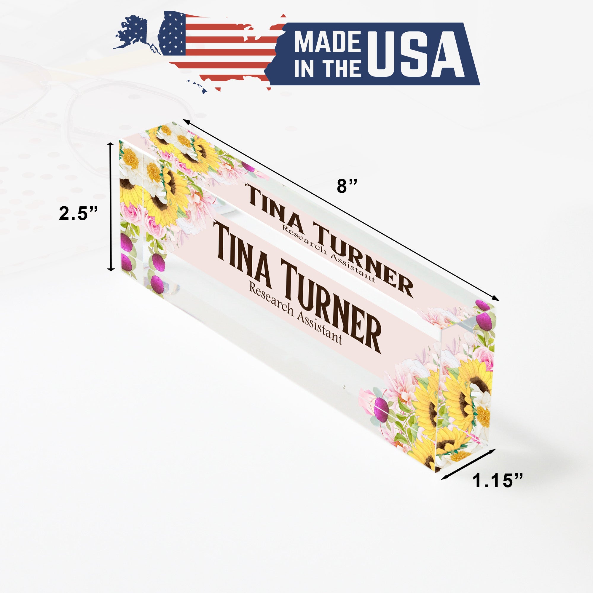 Personalized Floral Acrylic Desk Block - Custom Name Plate for Home or Office - Elegant Gift for Research Assistants - Image 10