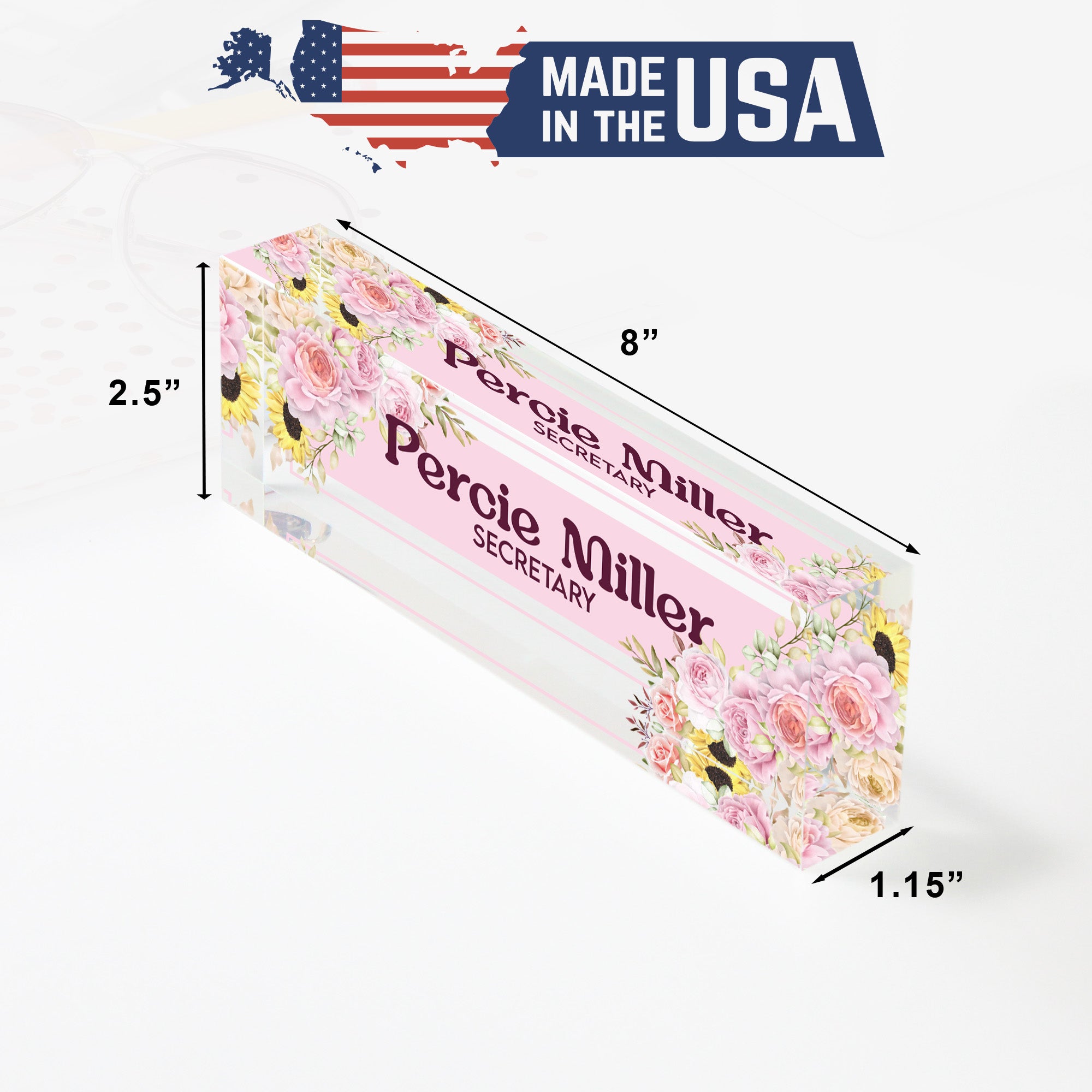 Personalized Floral Acrylic Desk Nameplate - Custom Secretary Gift, Elegant Floral Design, Perfect for Office Décor - Image 10