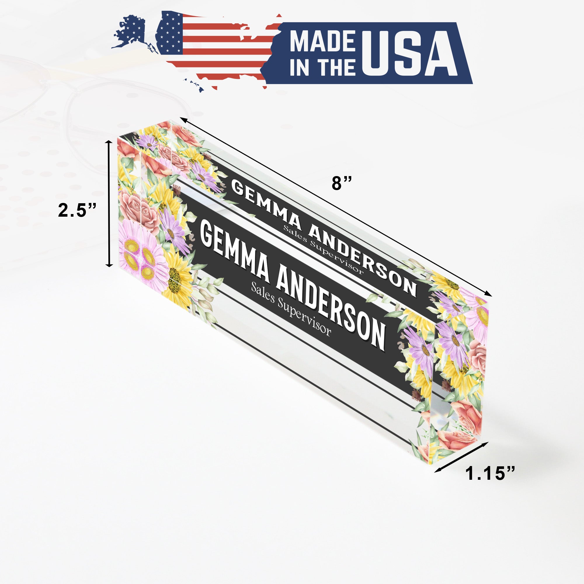 Personalized Floral Acrylic Desk Block with Custom Name & Title – Perfect Gift for Sales Professionals - Image 10
