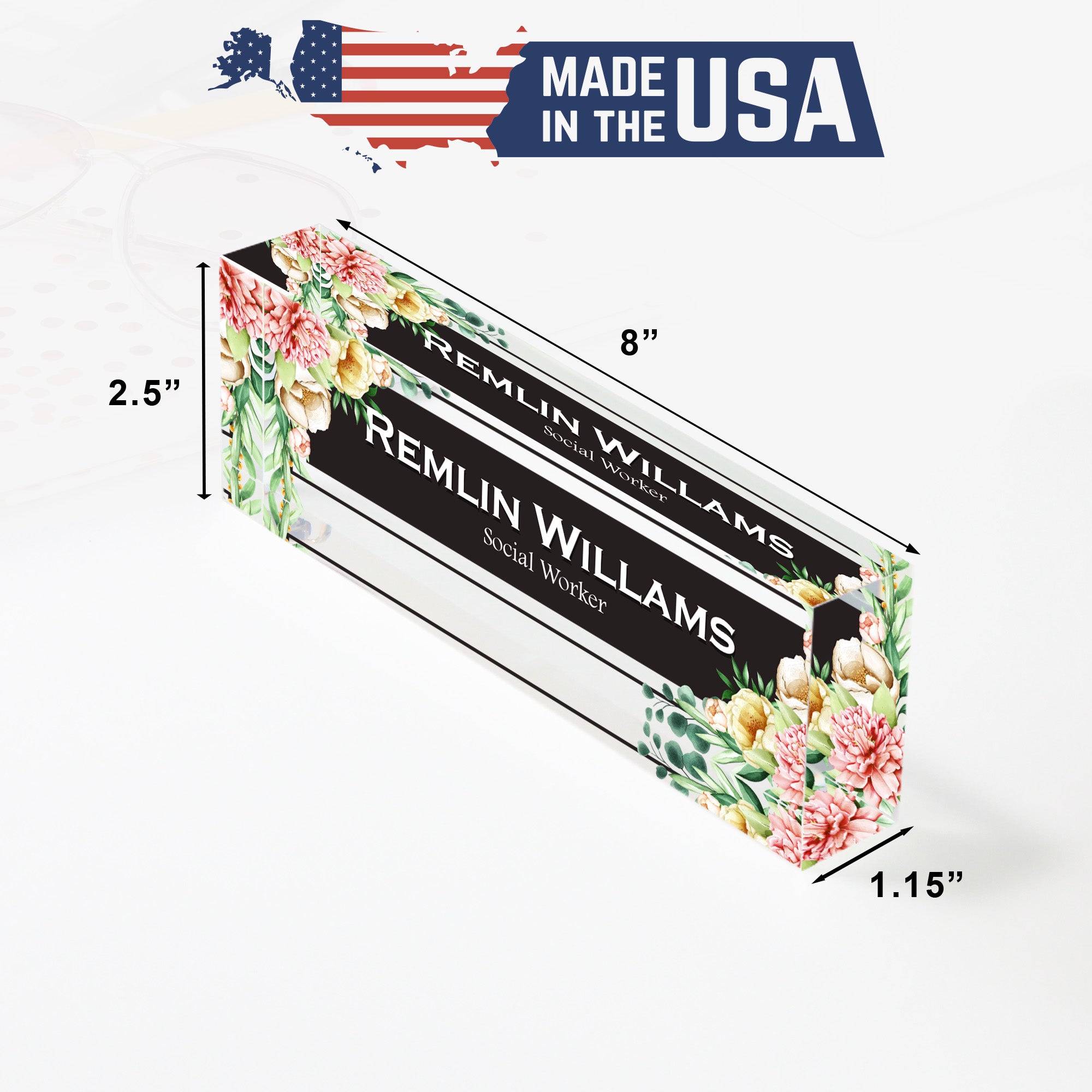 Personalized Floral Acrylic Desk Block for Social Workers – Custom Name Plaque, Perfect Gift for Office Decor - Image 10