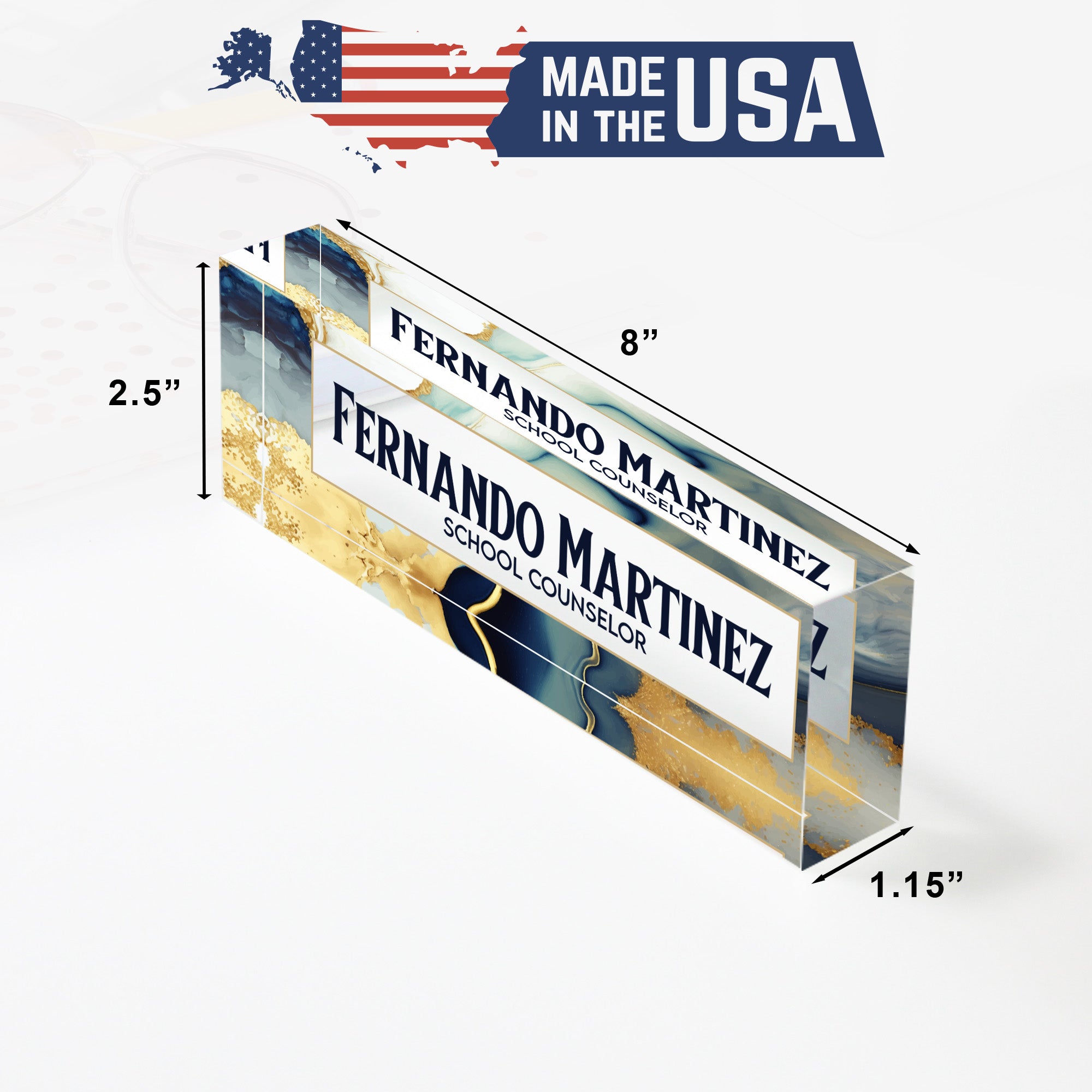 Personalized Acrylic Desk Nameplate with Marble and Gold Design - Custom Office Decor for Teachers and Professionals - Image 10
