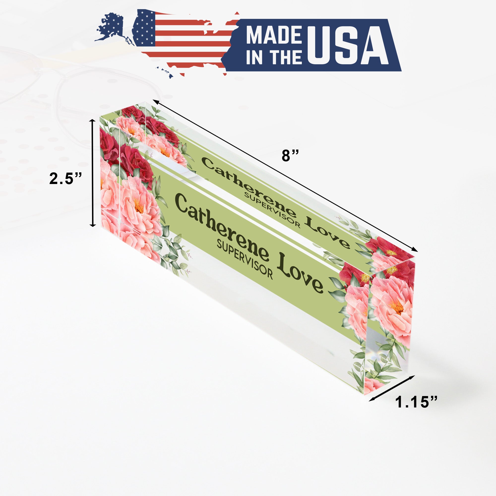 Personalized Floral Acrylic Desk Name Block - Elegant Office Decor for Supervisors, Gifts for Women, Custom Nameplate - Image 10