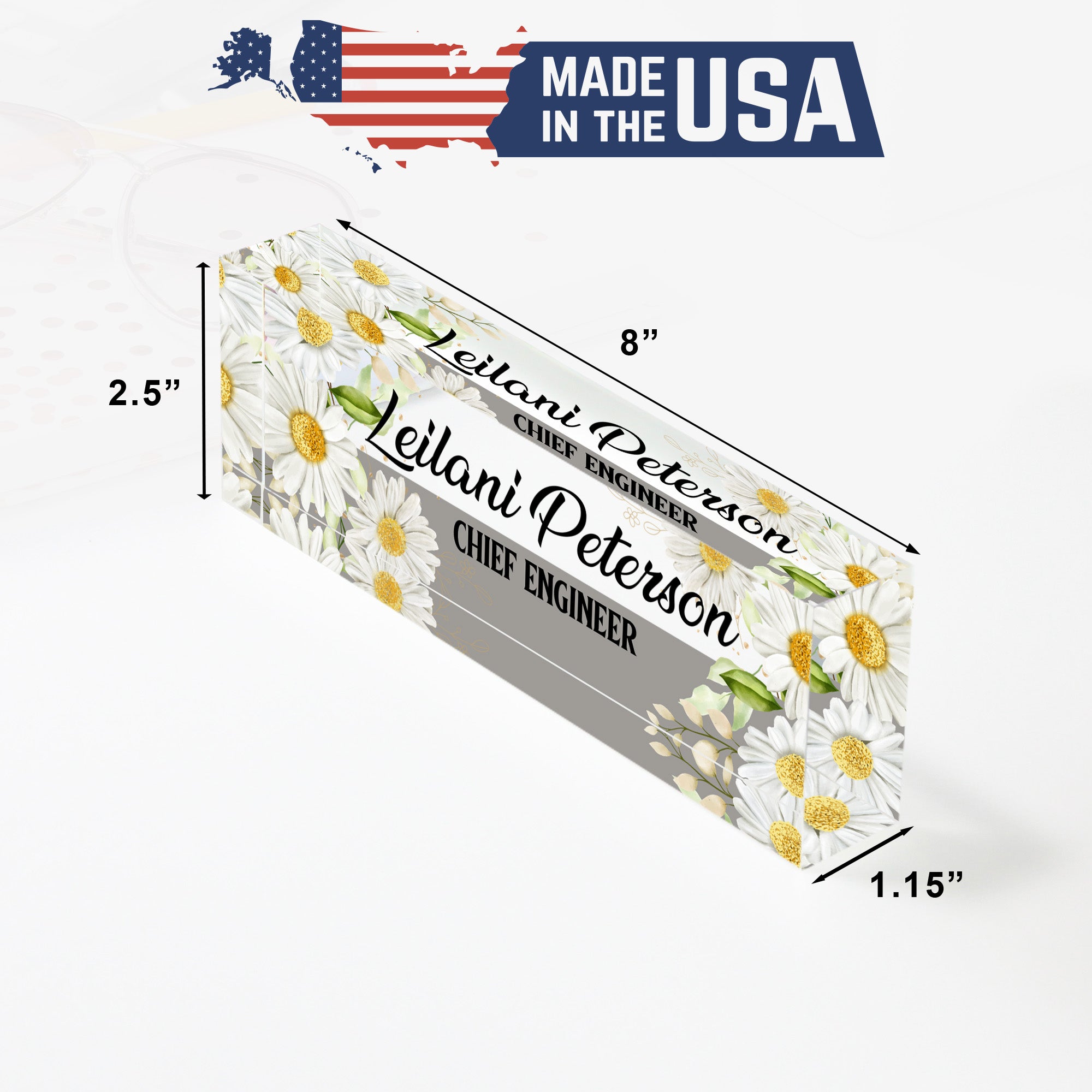 Personalized Floral Acrylic Desk Name Plate - Custom Engraved with Daisies Design for Office, Boss, or Gift - Image 10