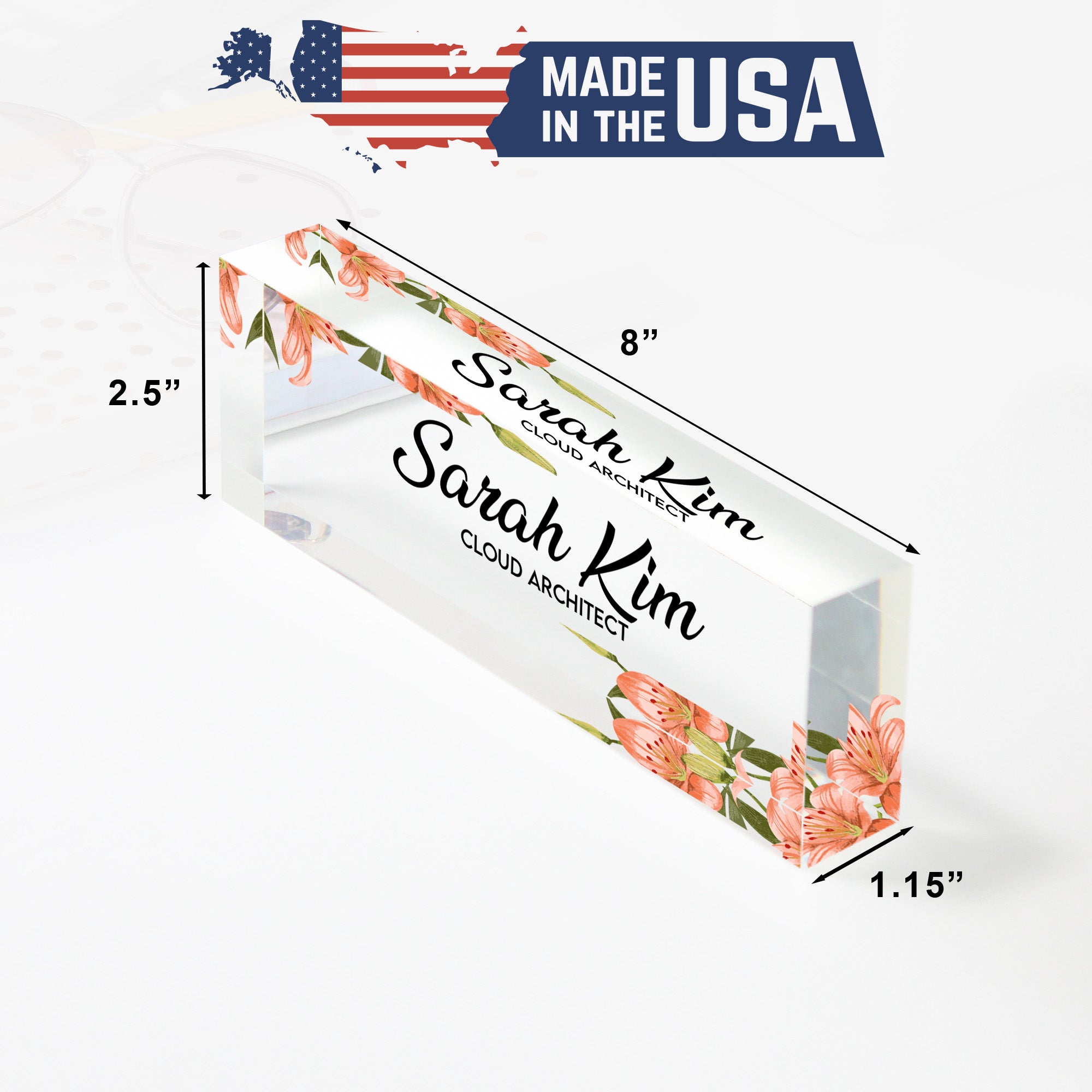 Personalized Floral Acrylic Desk Block - Custom Name & Title - Elegant Office Decor & Thoughtful Gift for Professionals - Image 10
