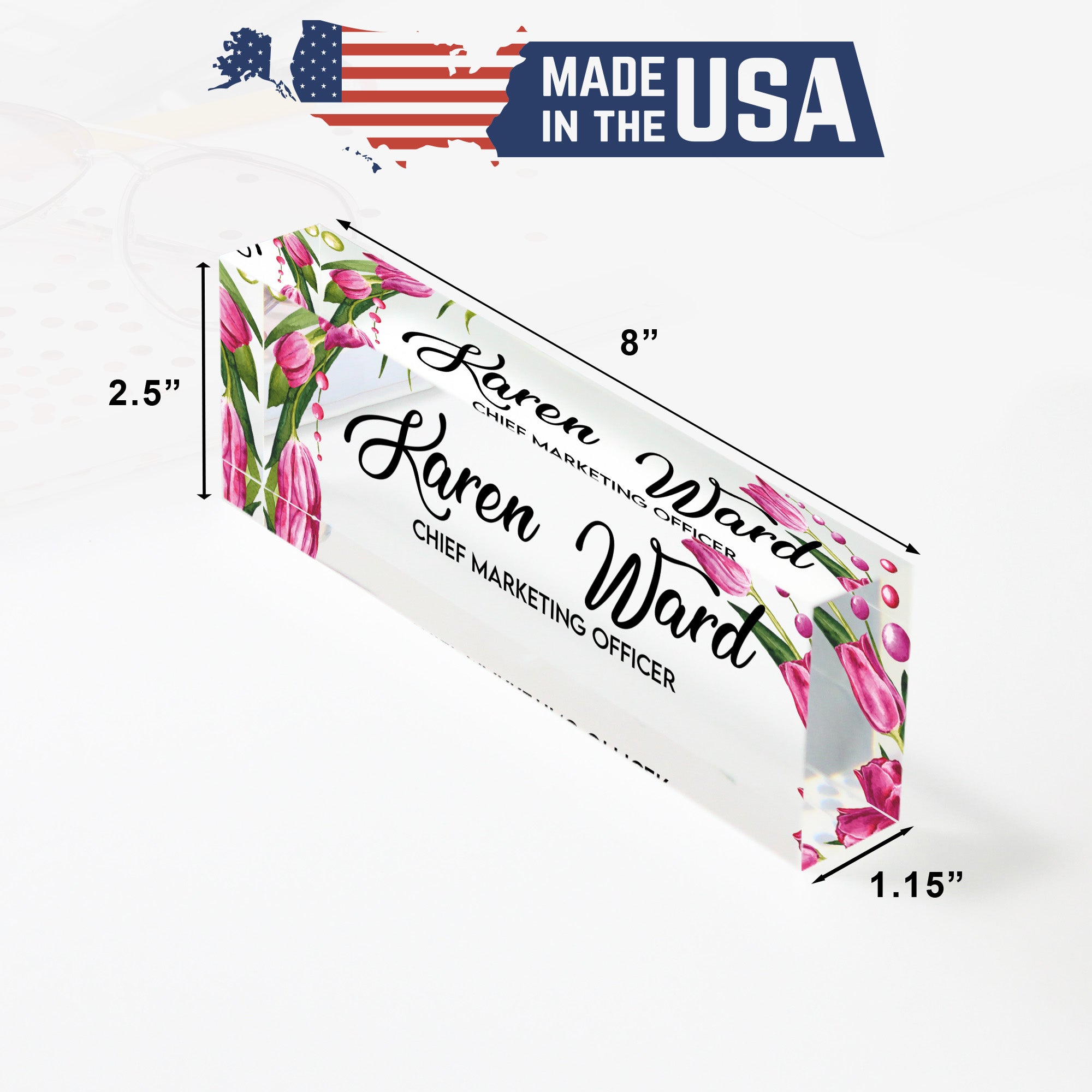 Personalized Floral Acrylic Desk Nameplate - Custom Office Decor with Elegant Script for Gift-Giving - Image 10