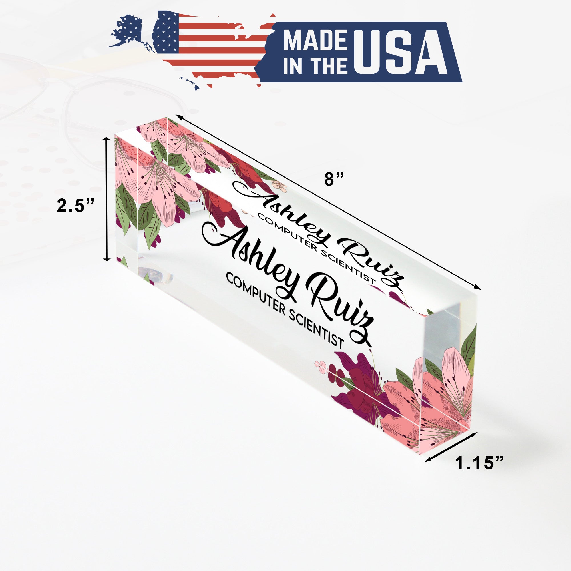 Personalized Floral Acrylic Desk Name Block - Custom Office Decor for Computer Scientists - Image 10