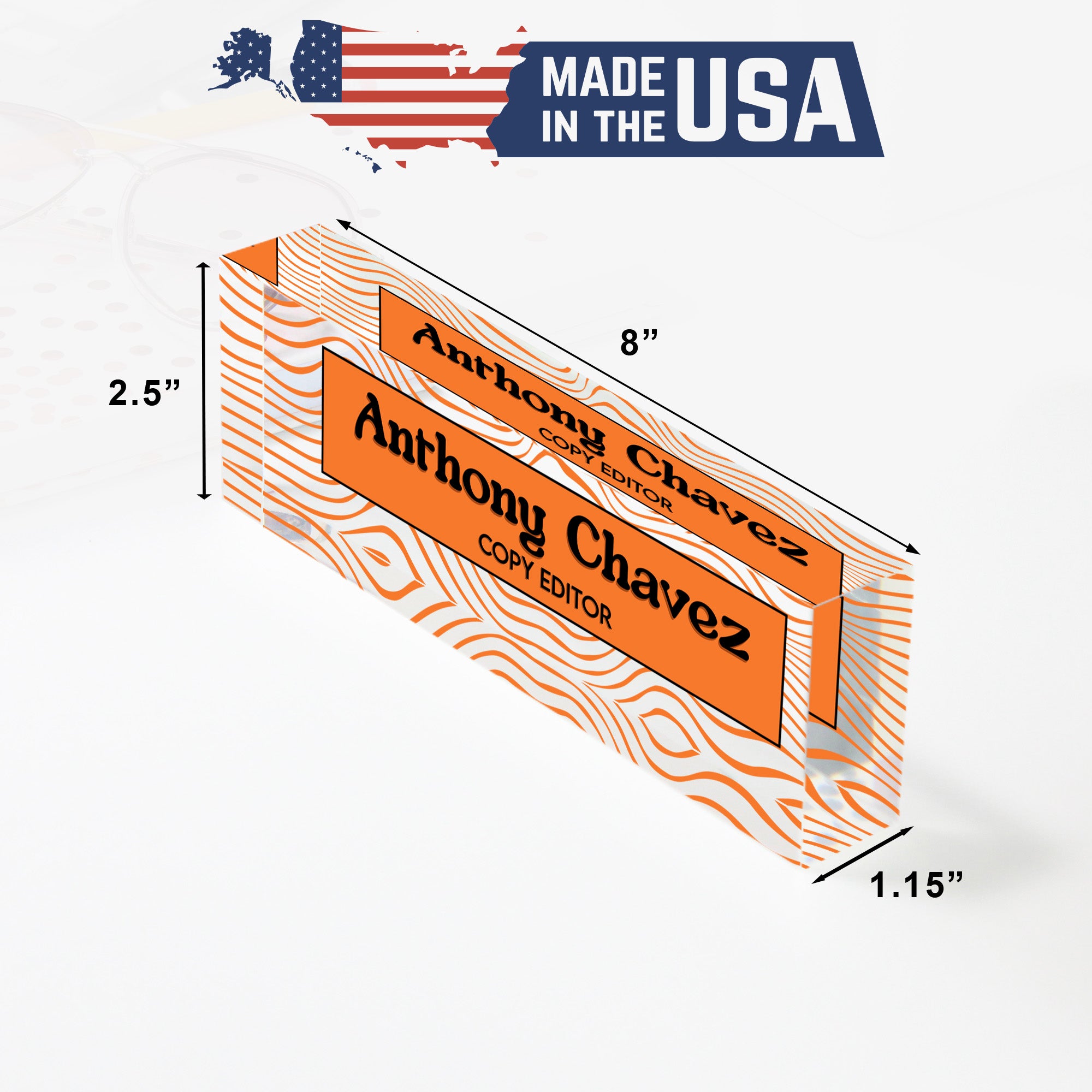 Personalized Acrylic Desk Block - Custom Nameplate with Vibrant Orange Wave Design for Copy Editors - Image 10