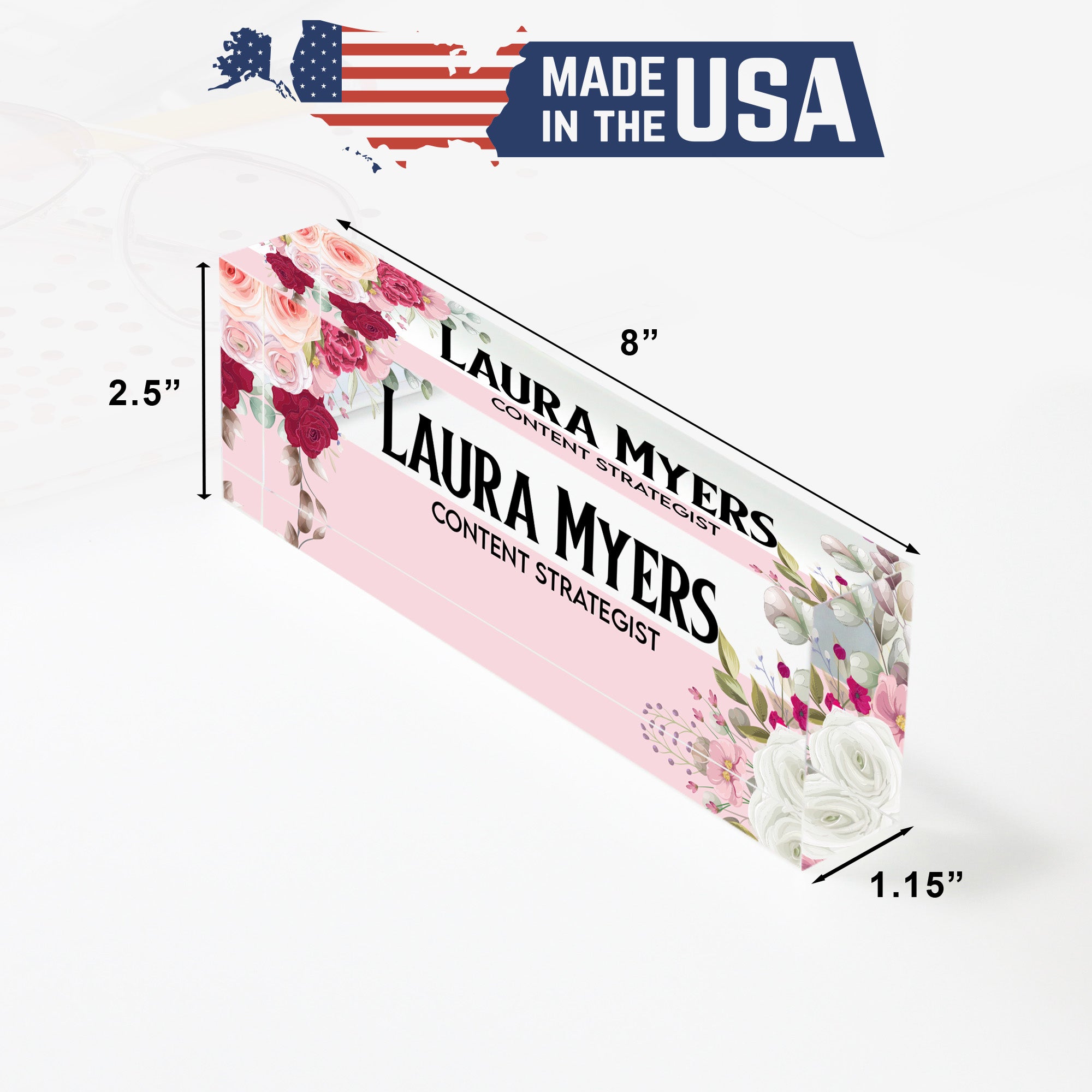 Exquisite Personalized Floral Acrylic Desk Nameplate - Customized Gift for Content Strategists, Crafted with Love - Image 10