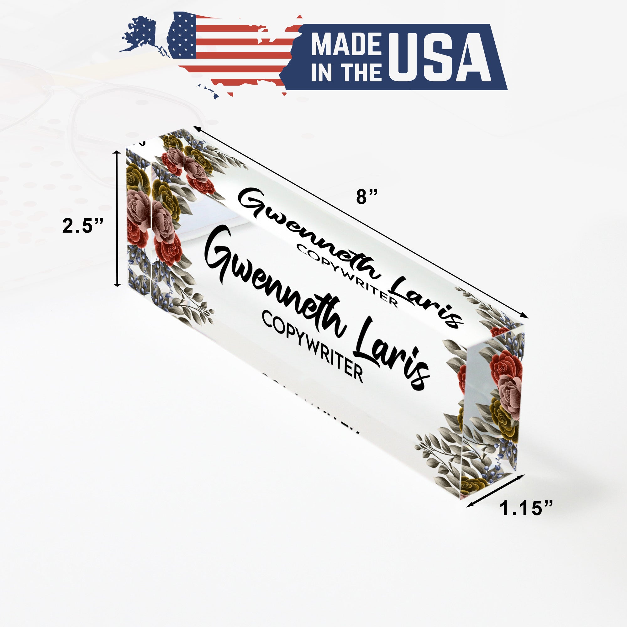 Personalized Acrylic Desk Block with Floral Accents – Custom Name & Title for Elegant Office Decor or Thoughtful Gift - Image 10